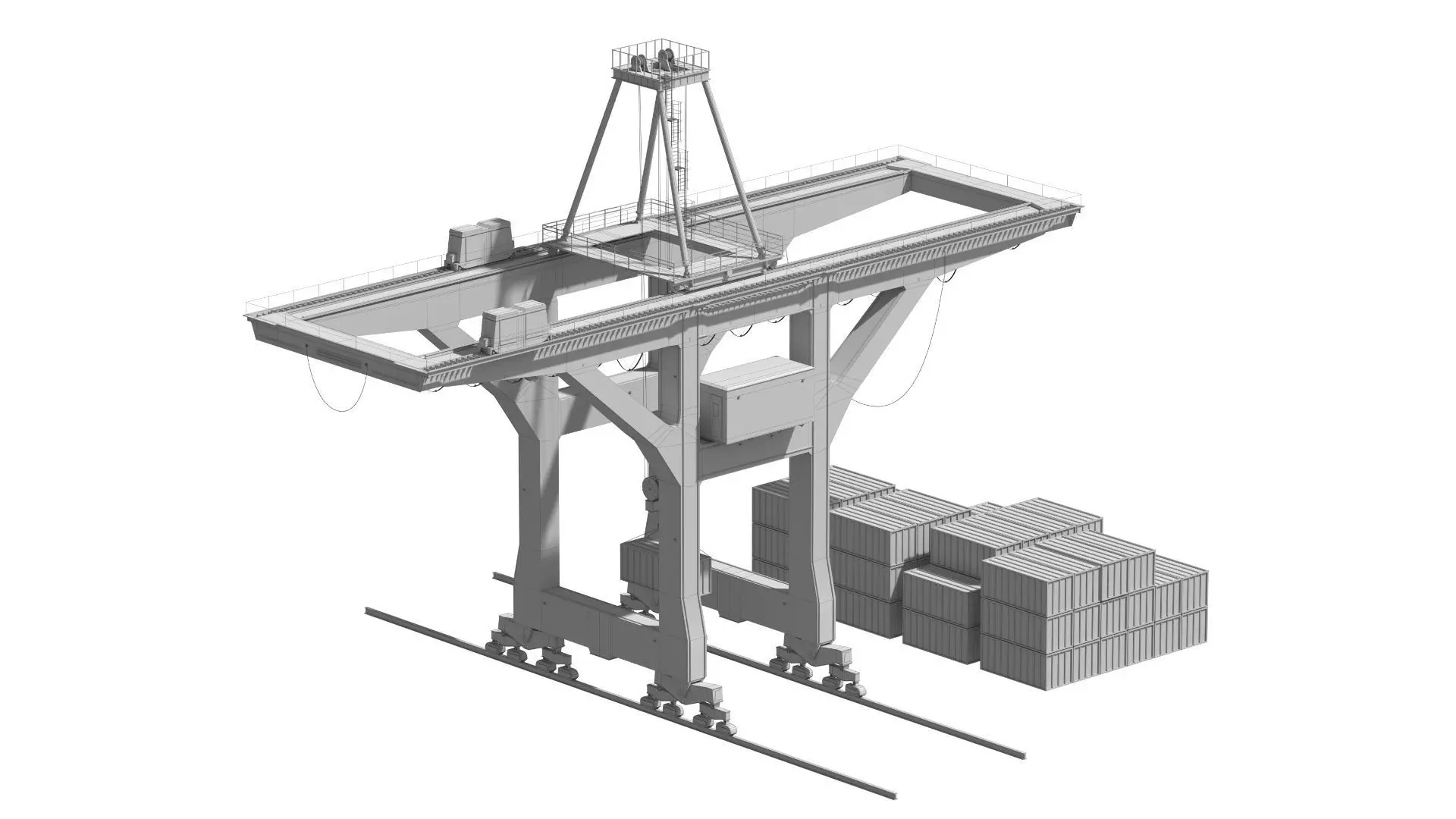 Set of 3 Container RTG Gantry seaport cranes 3D model_9