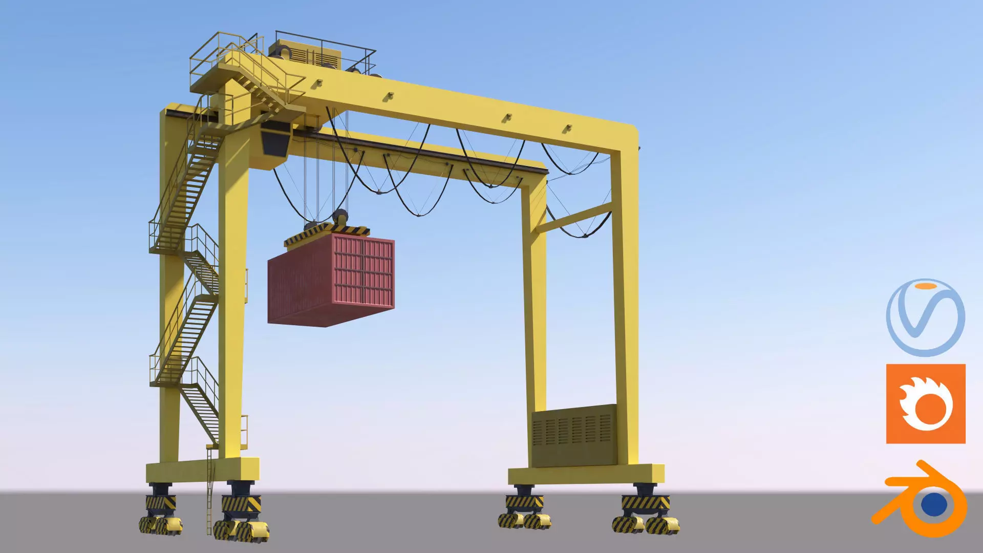 Set of 3 Container RTG Gantry seaport cranes 3D model_3