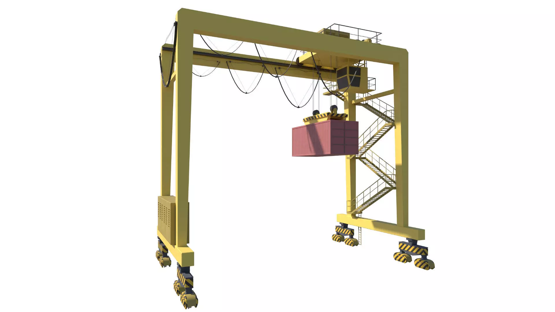 Set of 3 Container RTG Gantry seaport cranes 3D model_43