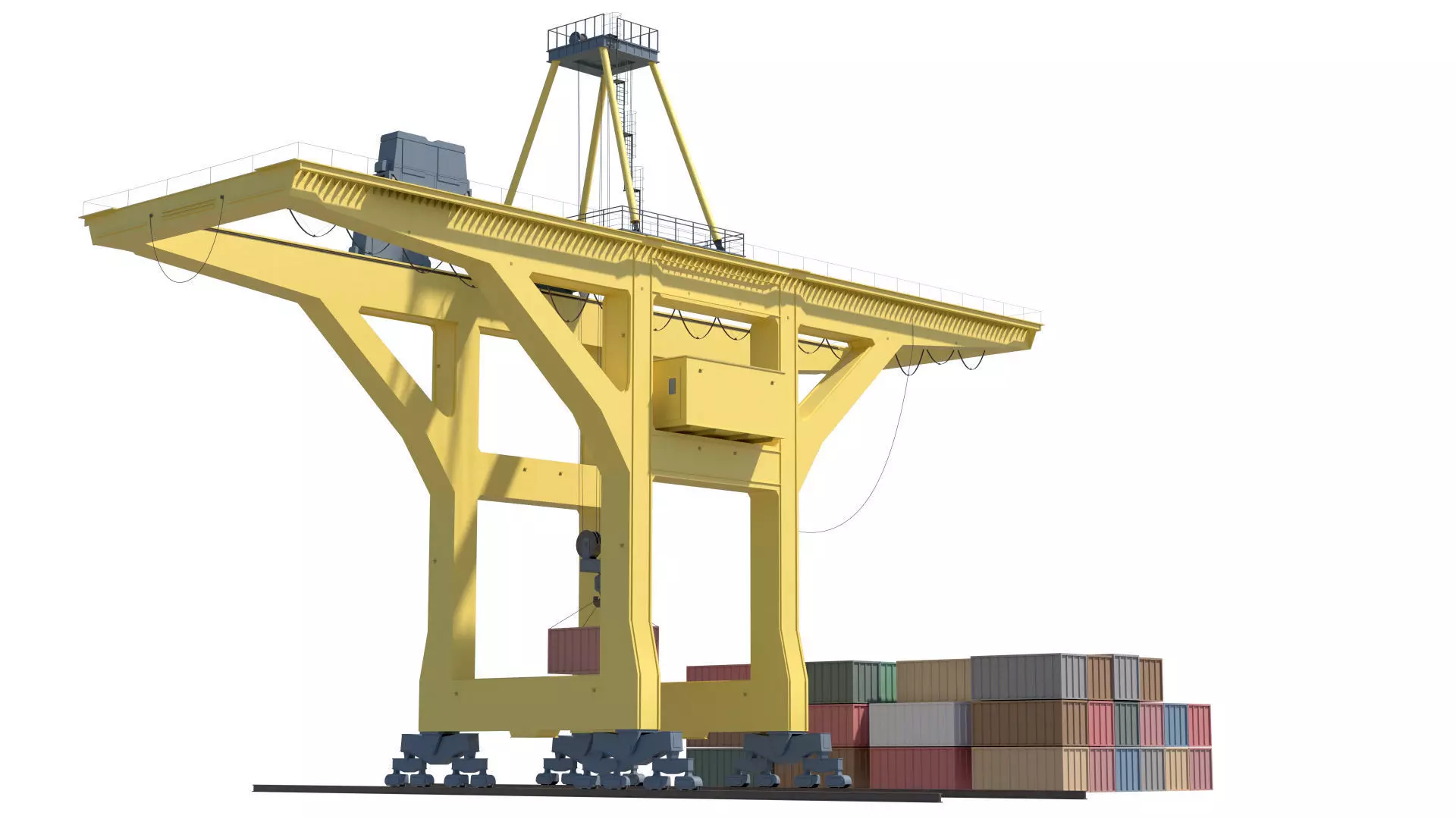 Set of 3 Container RTG Gantry seaport cranes 3D model_11
