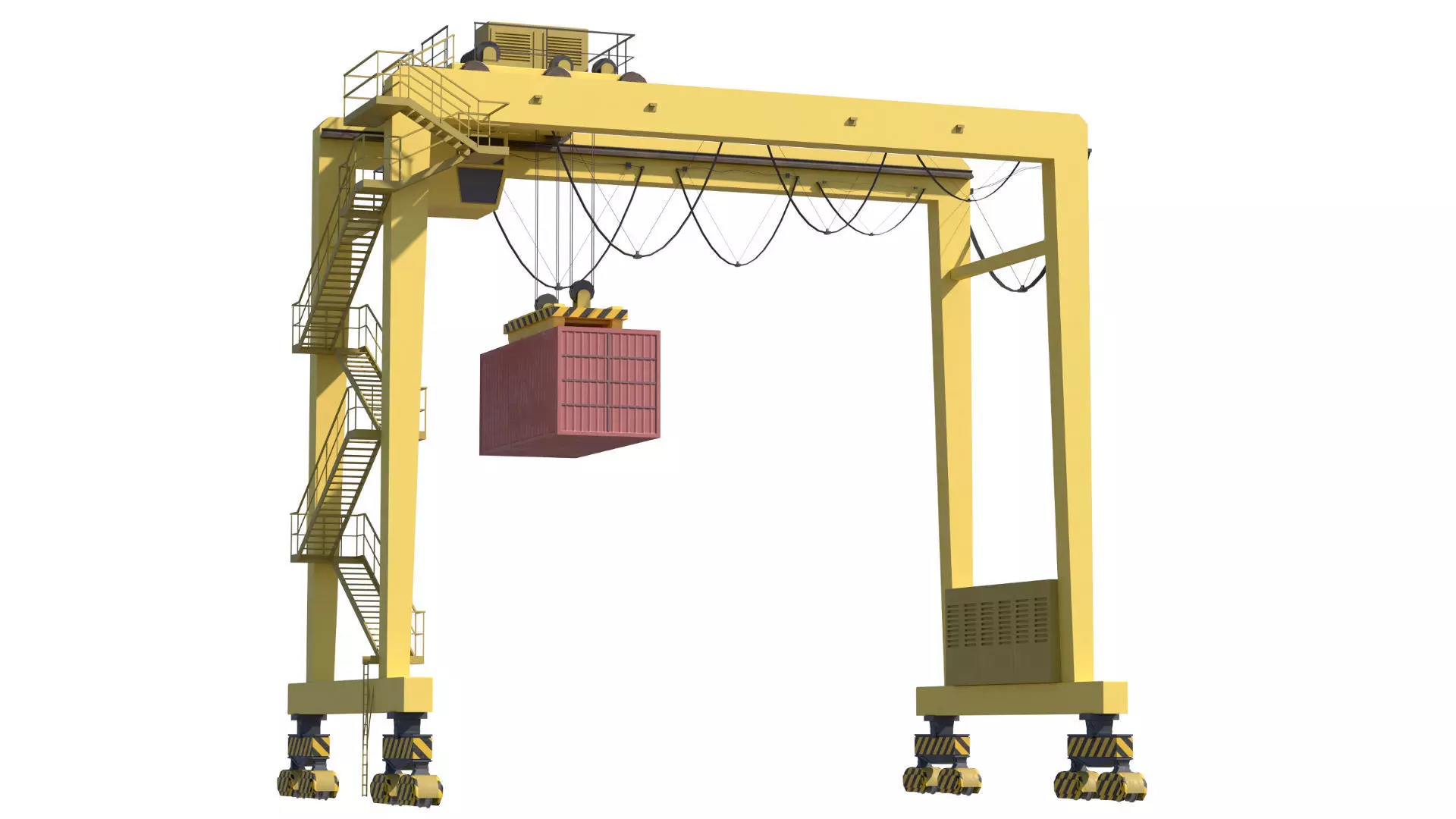 Set of 3 Container RTG Gantry seaport cranes 3D model_38