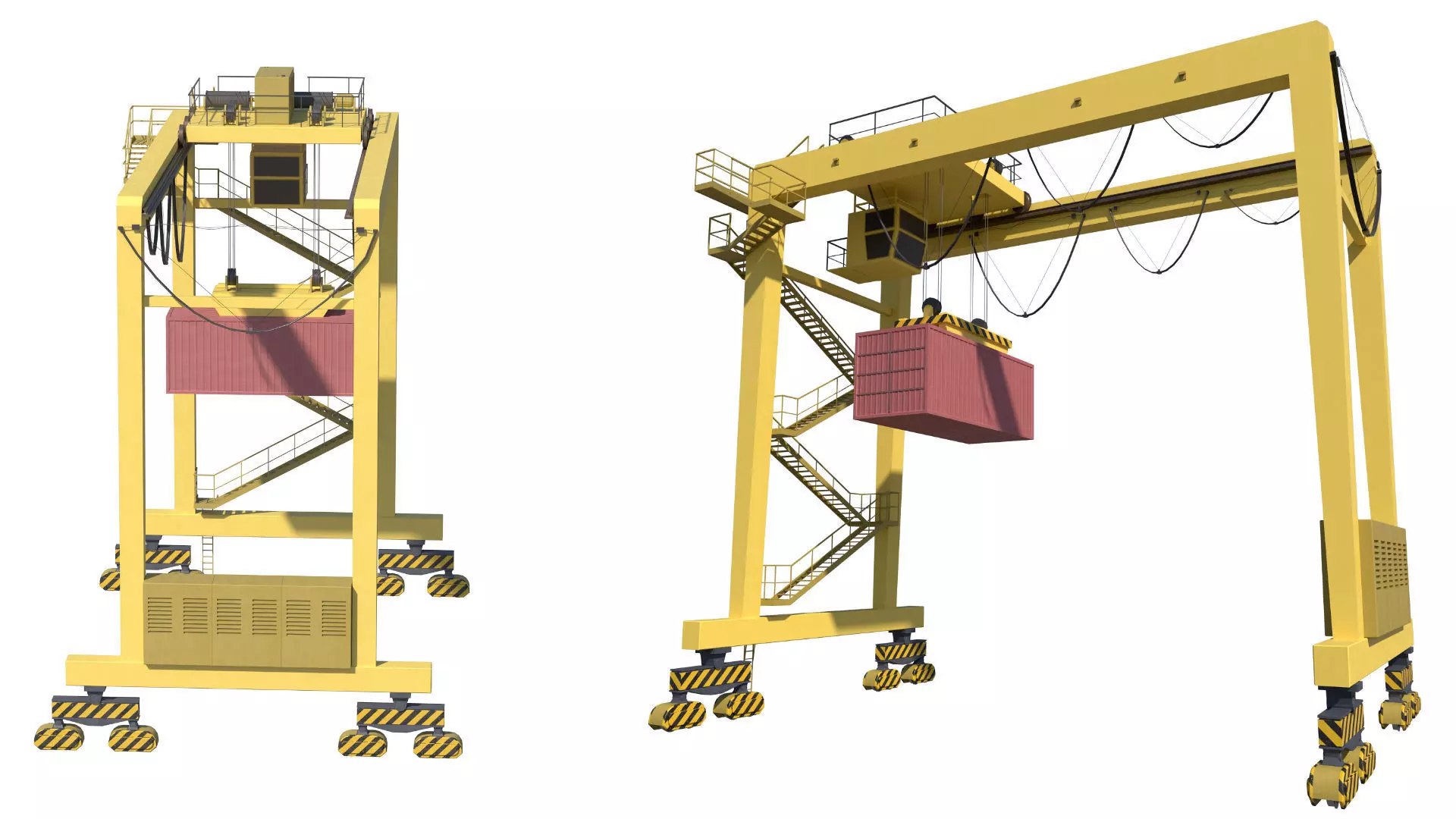 Set of 3 Container RTG Gantry seaport cranes 3D model_39