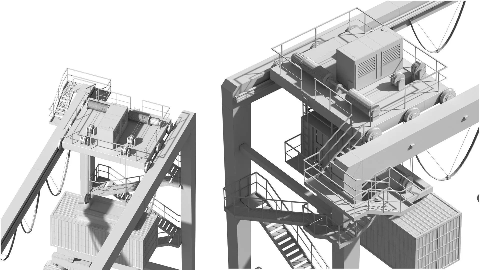 Set of 3 Container RTG Gantry seaport cranes 3D model_46