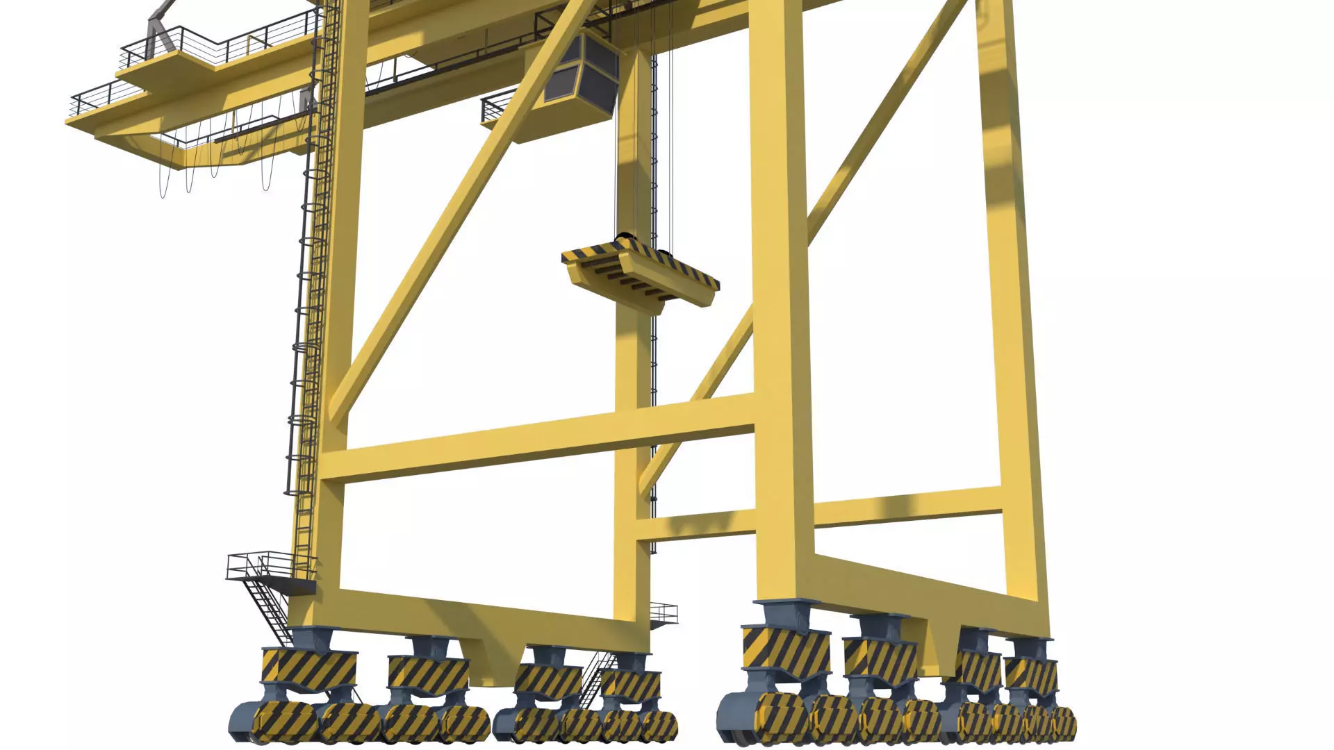 Set of 3 Container RTG Gantry seaport cranes 3D model_29