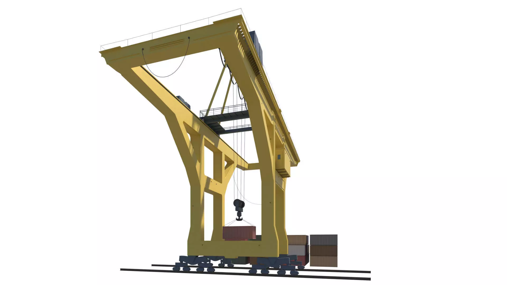 Set of 3 Container RTG Gantry seaport cranes 3D model_6