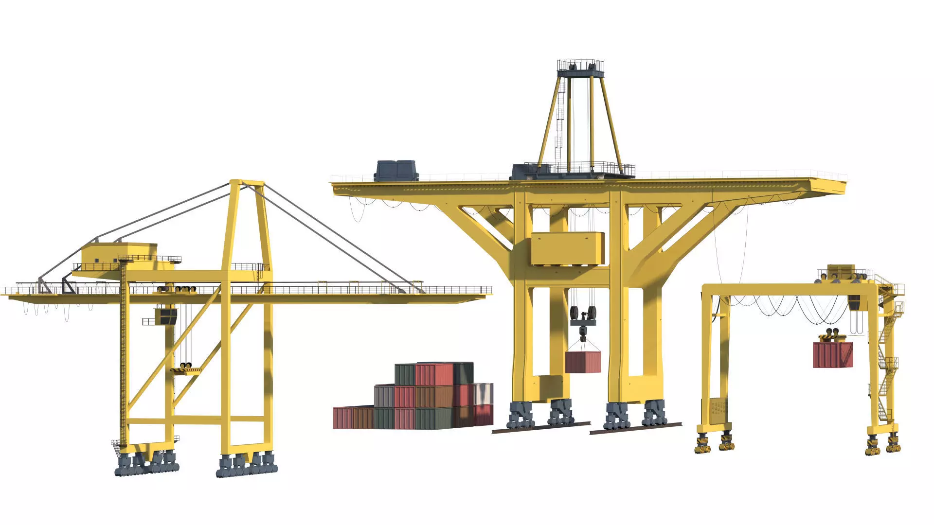 Set of 3 Container RTG Gantry seaport cranes 3D model_36
