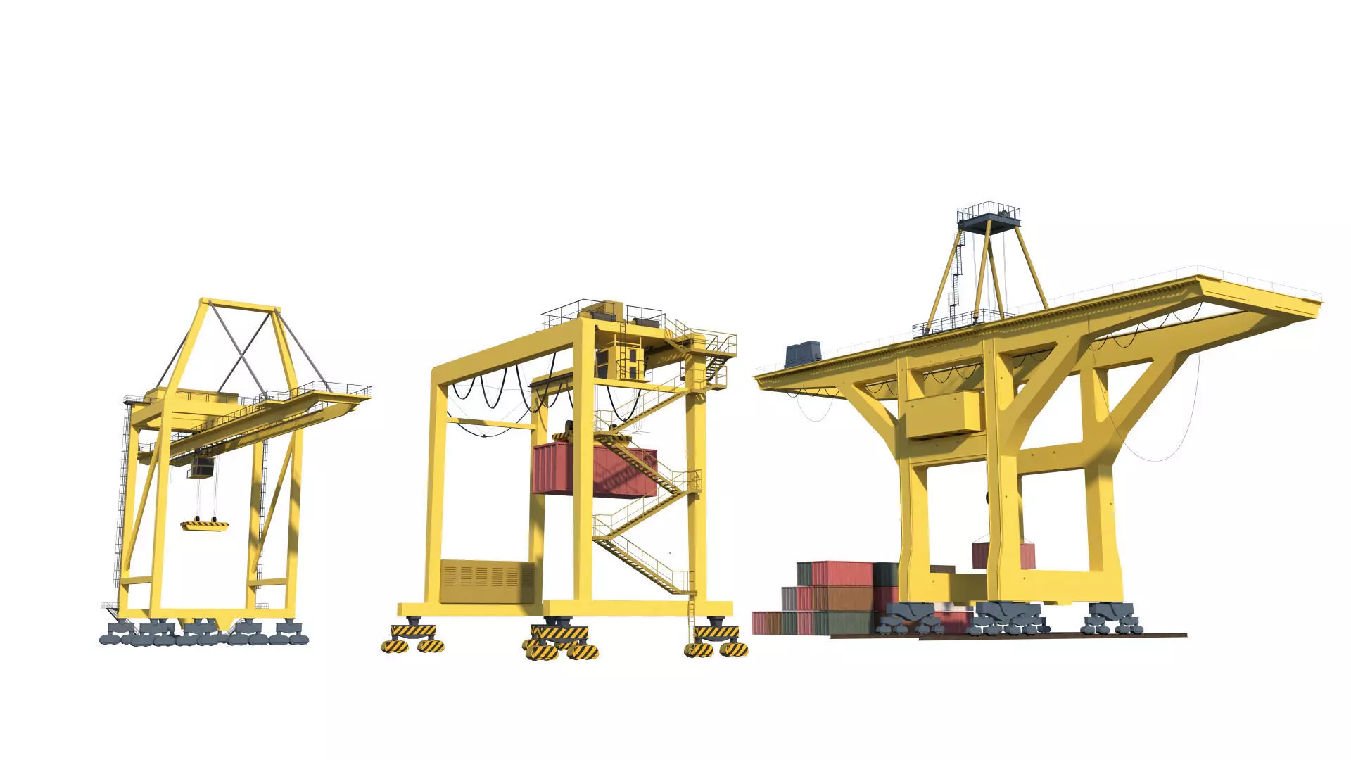 Set of 3 Container RTG Gantry seaport cranes 3D model_37