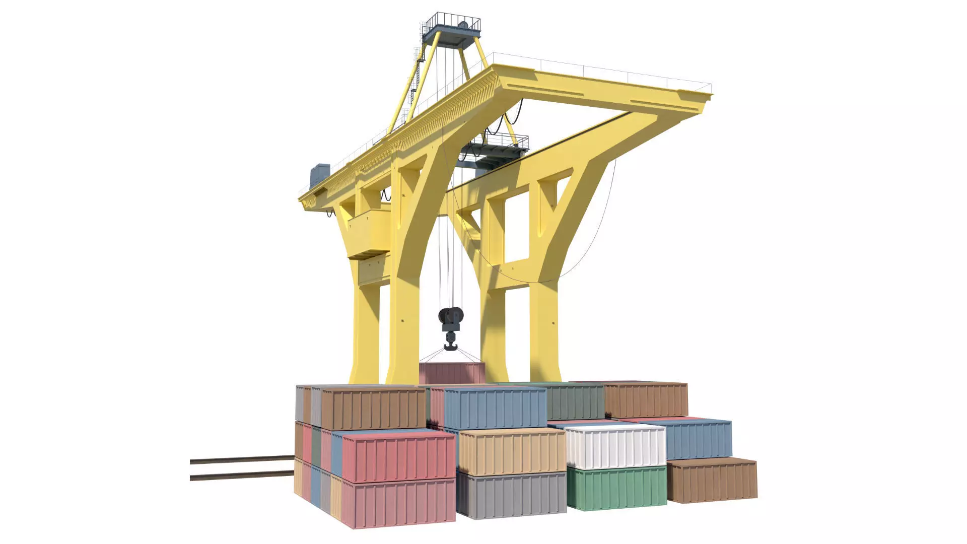 Set of 3 Container RTG Gantry seaport cranes 3D model_15