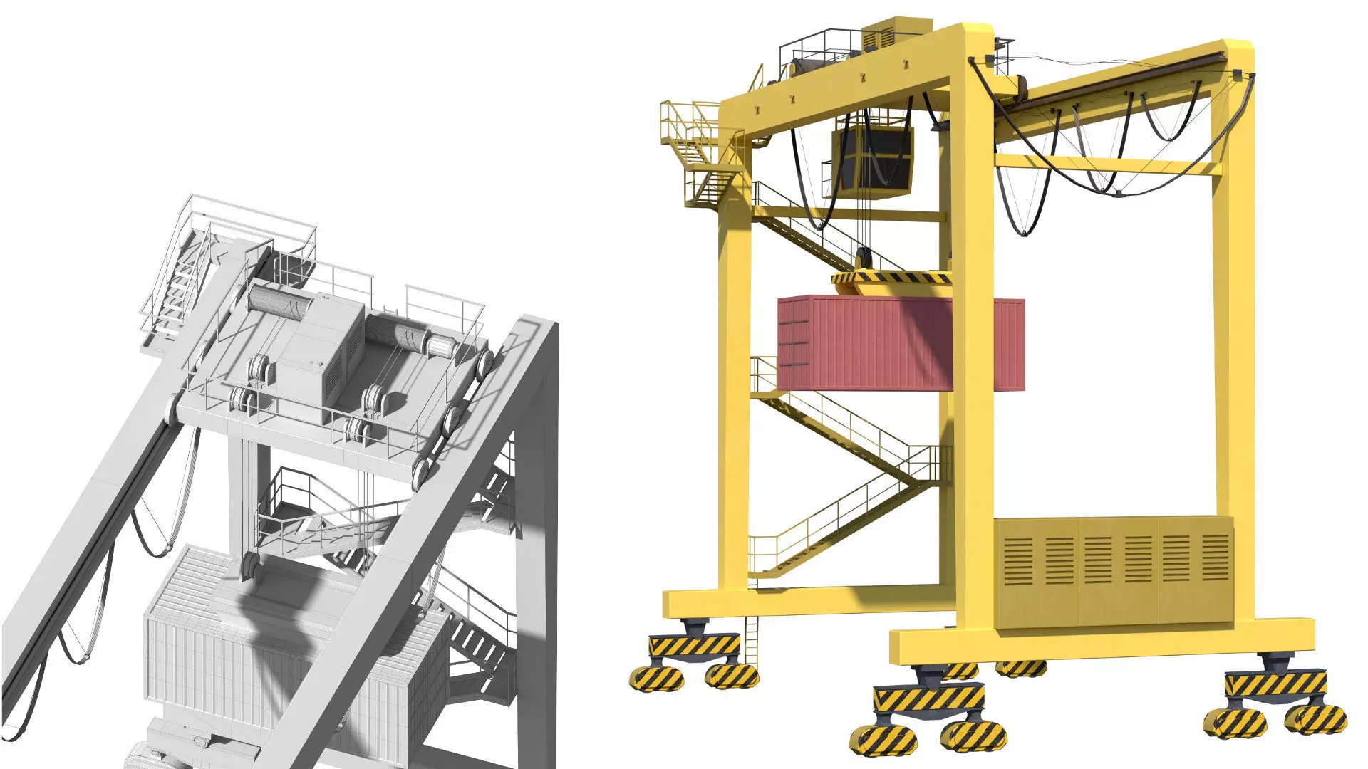 Set of 3 Container RTG Gantry seaport cranes 3D model_45