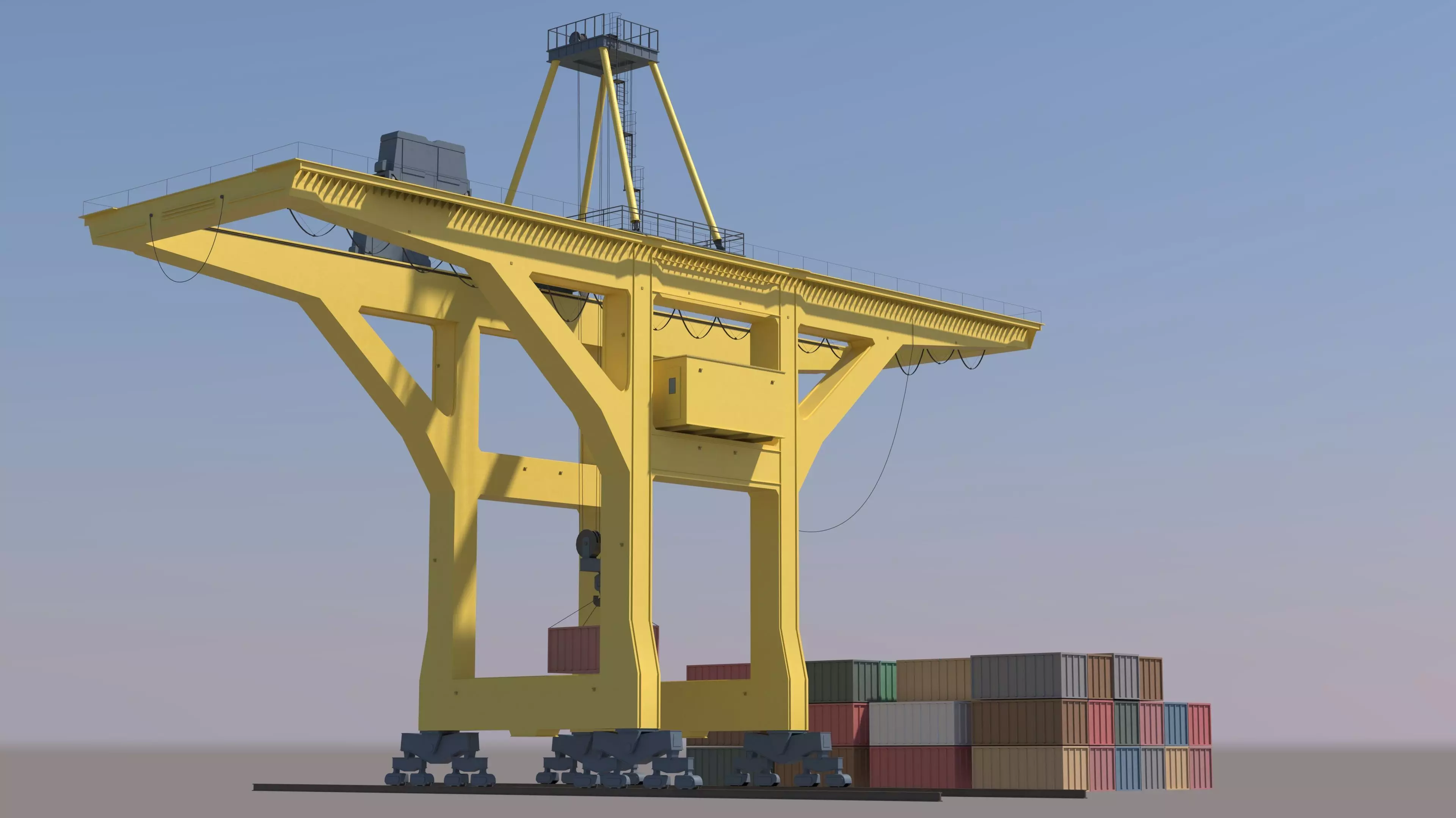 Set of 3 Container RTG Gantry seaport cranes 3D model_4