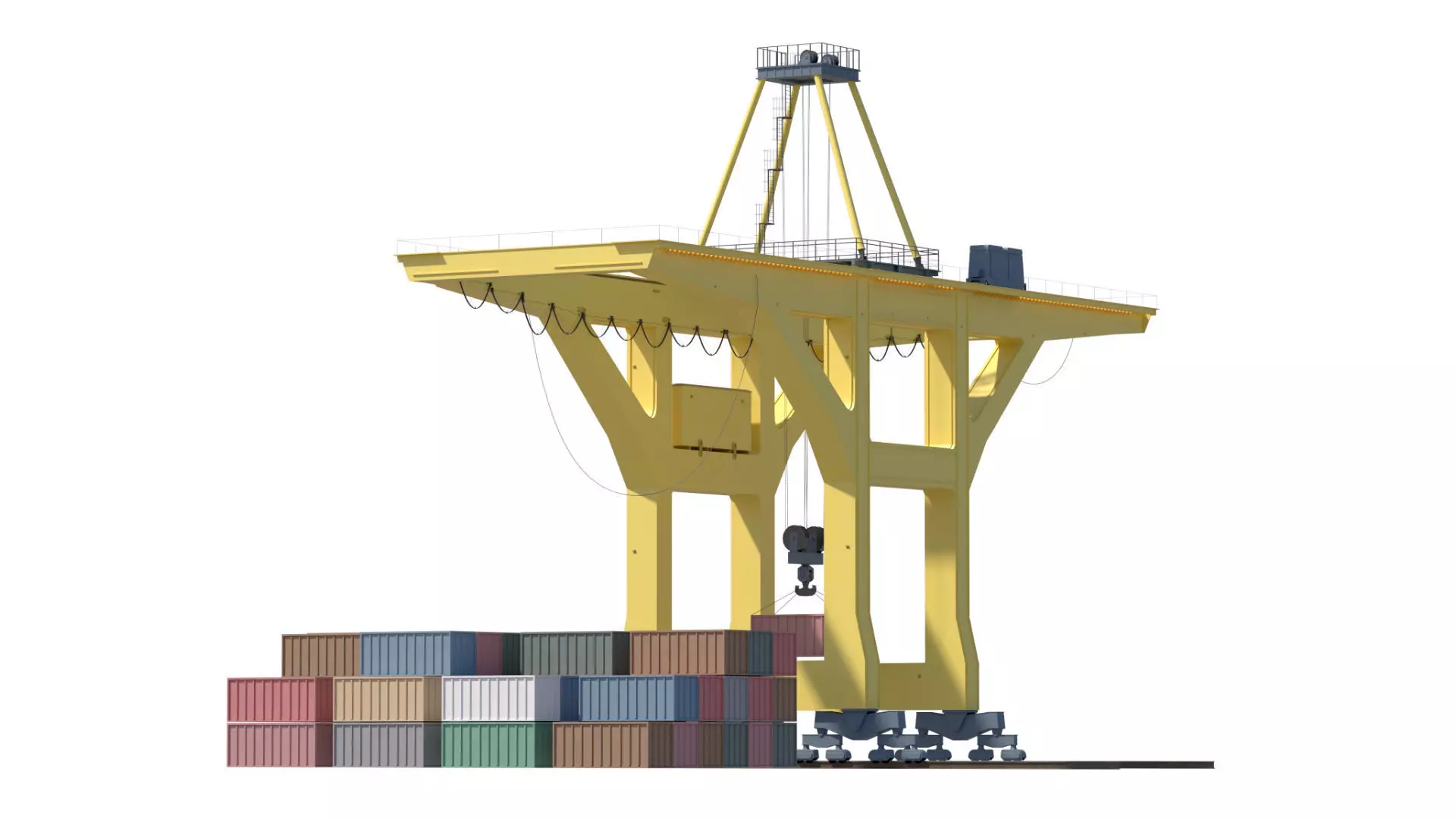 Set of 3 Container RTG Gantry seaport cranes 3D model_14