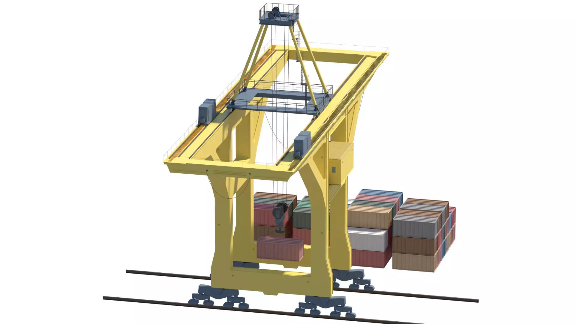 Set of 3 Container RTG Gantry seaport cranes 3D model_13