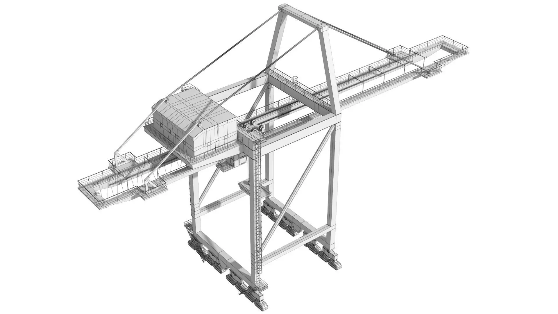 Set of 3 Container RTG Gantry seaport cranes 3D model_25