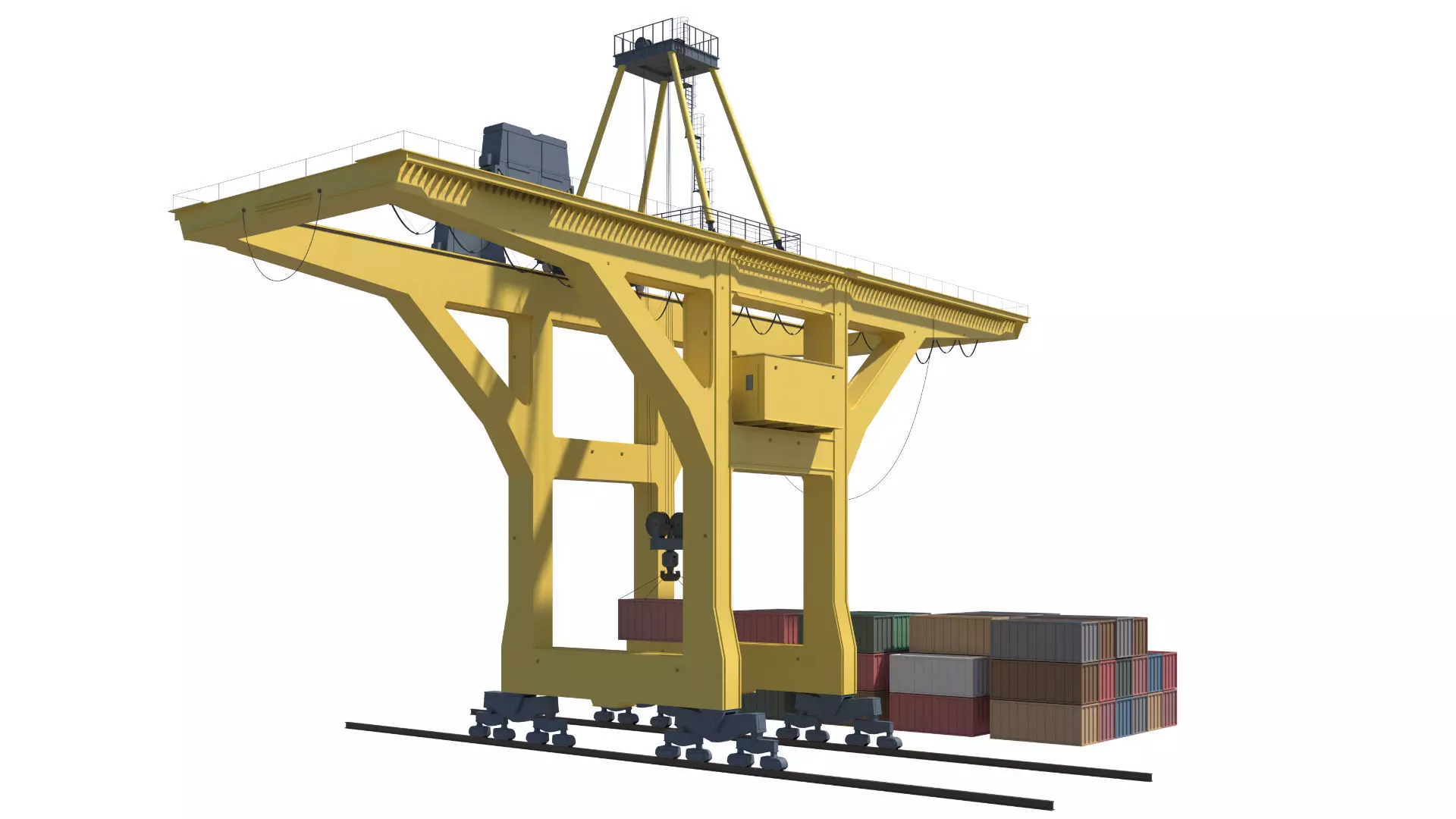 Set of 3 Container RTG Gantry seaport cranes 3D model_8