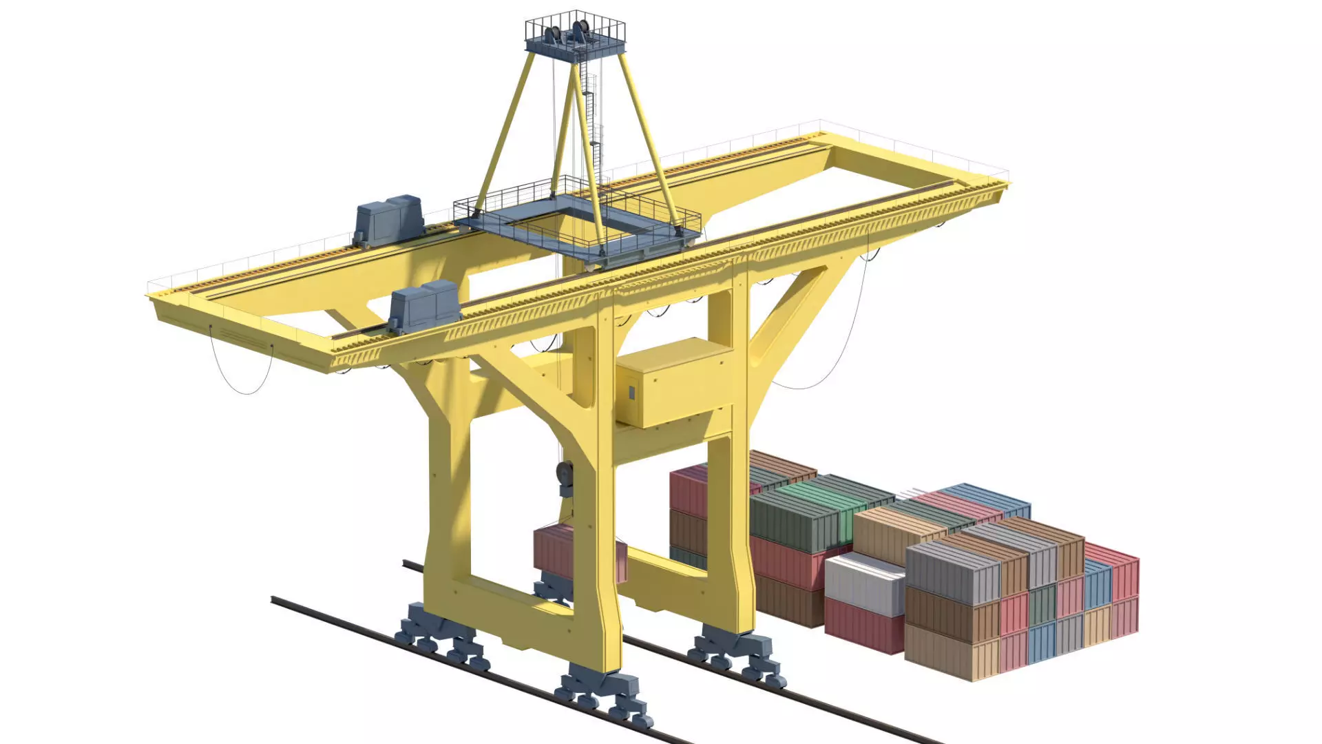 Set of 3 Container RTG Gantry seaport cranes 3D model_12