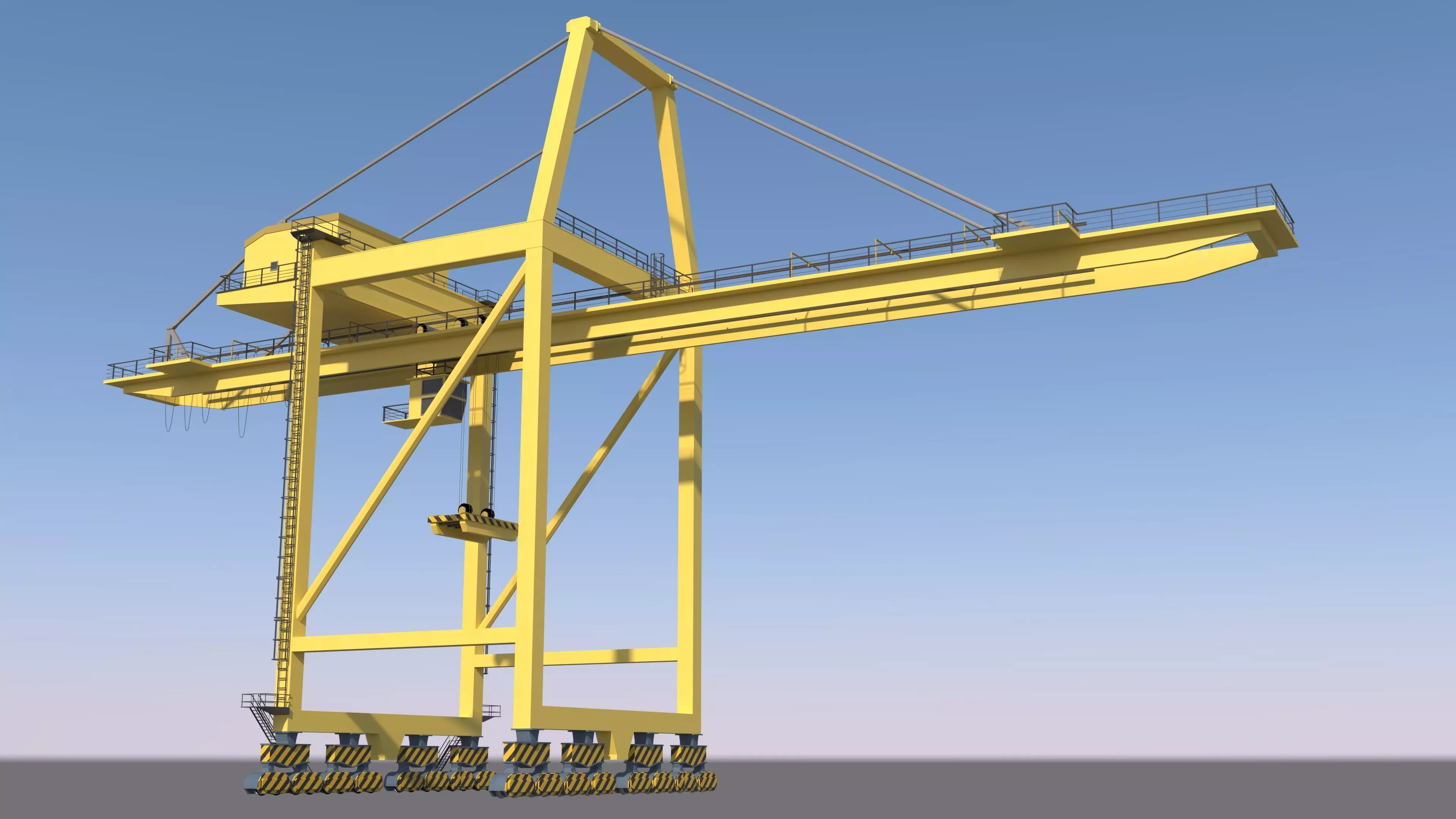 Set of 3 Container RTG Gantry seaport cranes 3D model_2