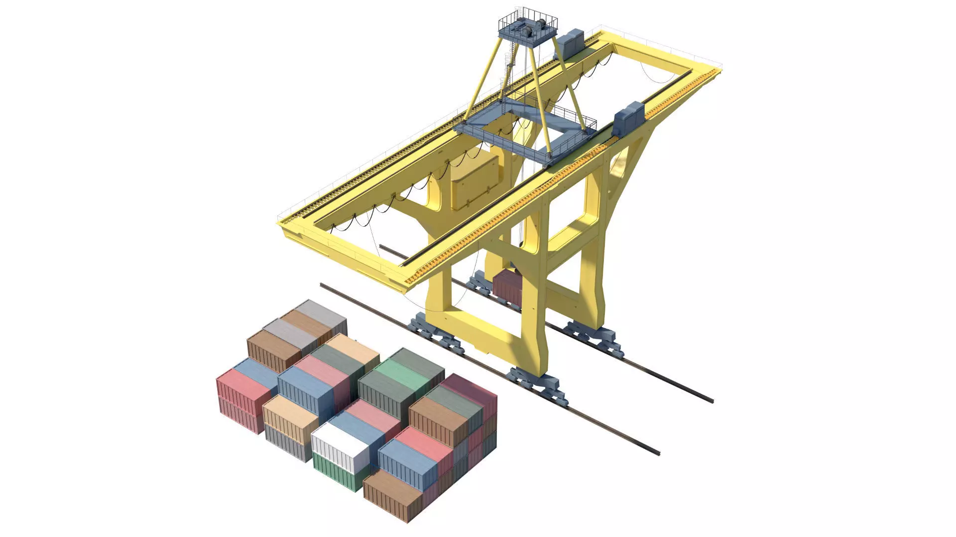 Set of 3 Container RTG Gantry seaport cranes 3D model_16