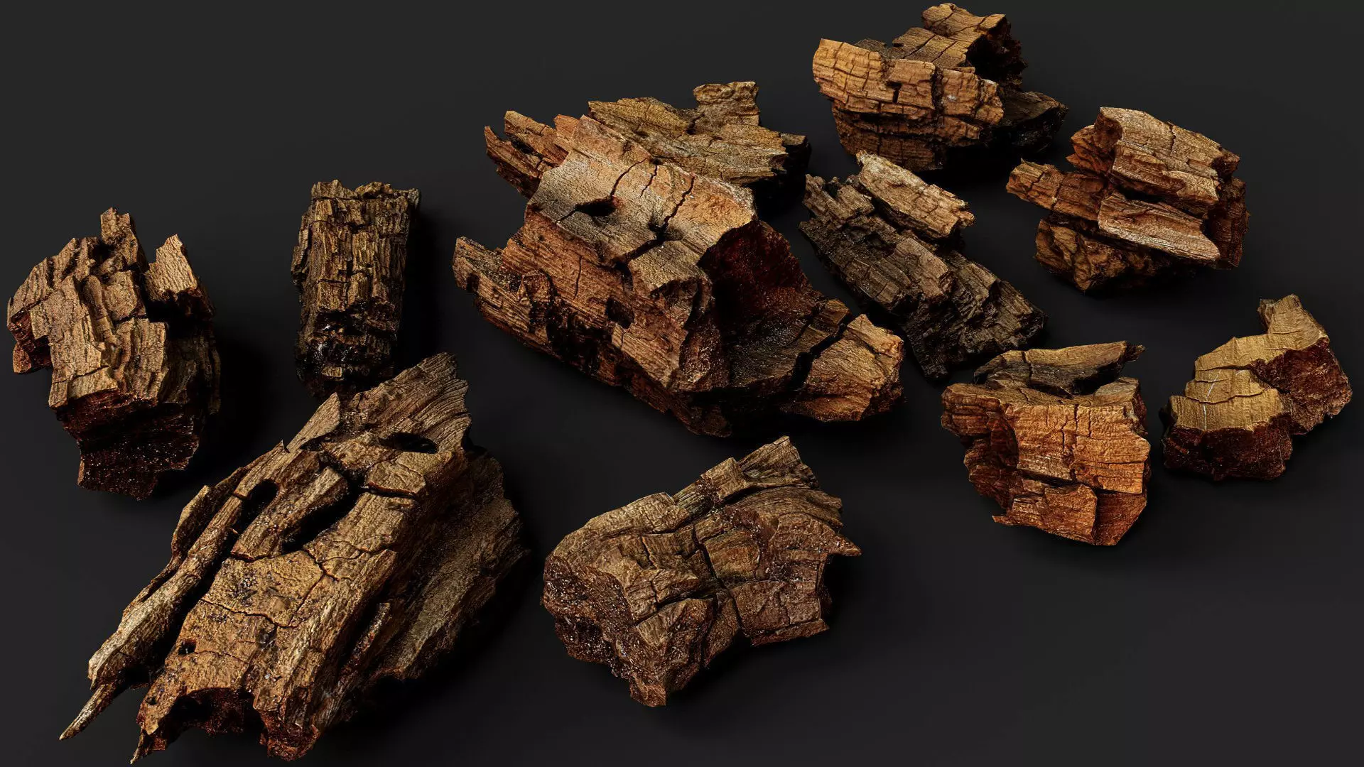 wood debris dry chunks detail PBR photogrammetry Low-poly 3D model_4