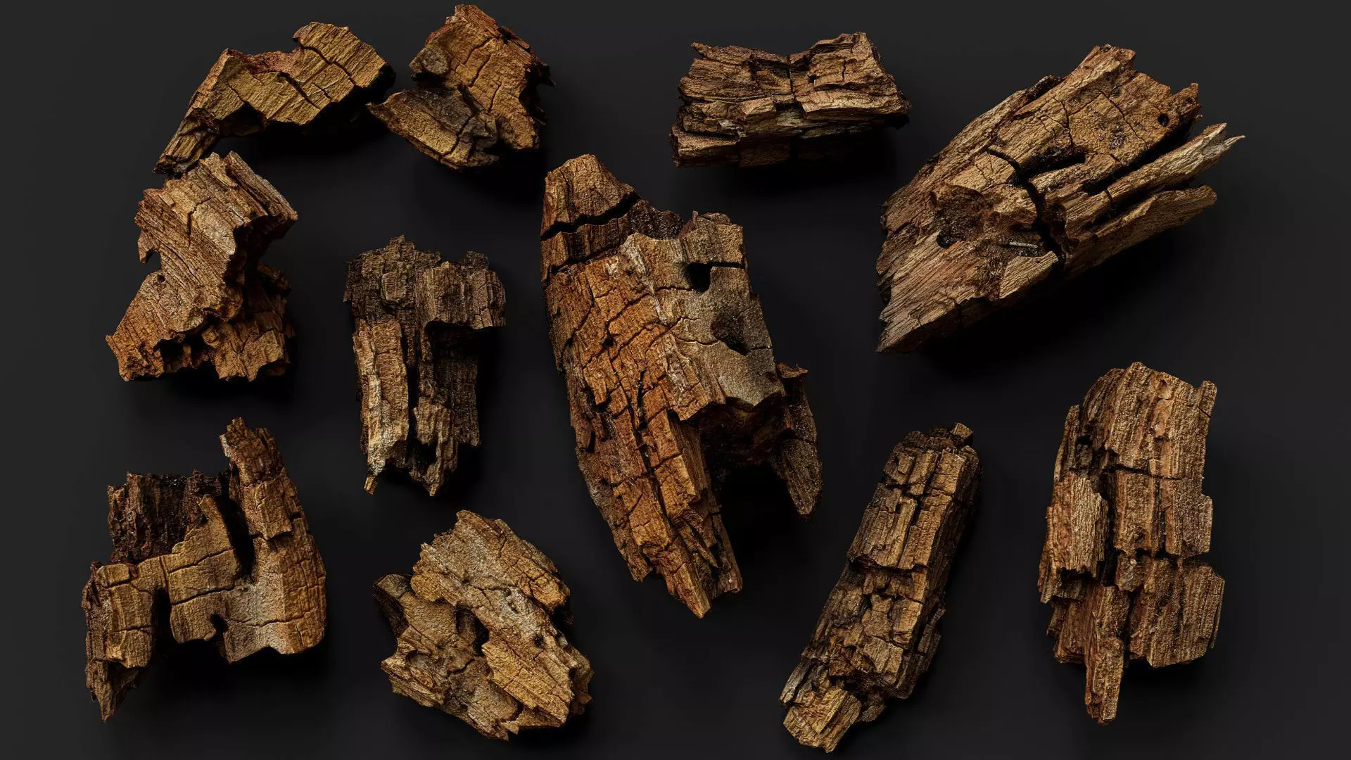 wood debris dry chunks detail PBR photogrammetry Low-poly 3D model_0