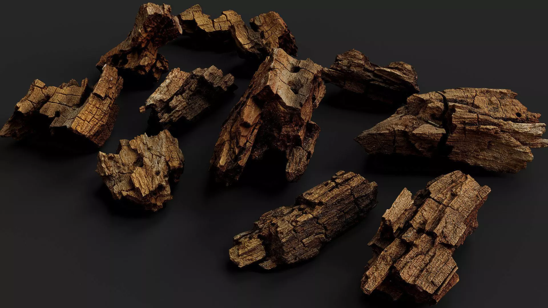 wood debris dry chunks detail PBR photogrammetry Low-poly 3D model_5