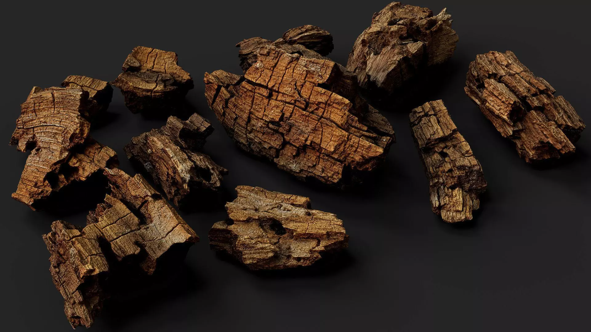 wood debris dry chunks detail PBR photogrammetry Low-poly 3D model_2