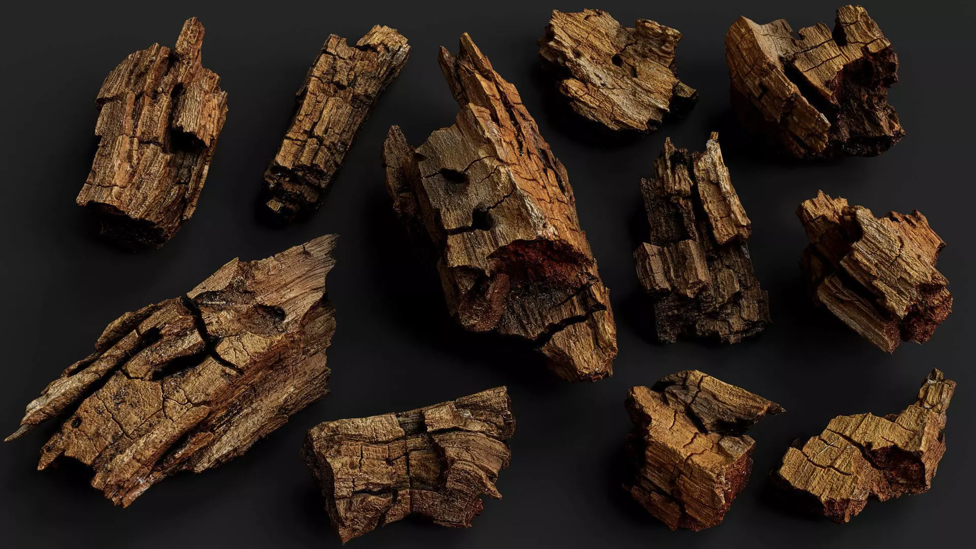 wood debris dry chunks detail PBR photogrammetry Low-poly 3D model_1