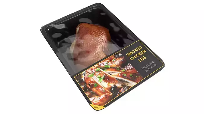 Smoked chicken leg in packaging Low-poly 3D model
