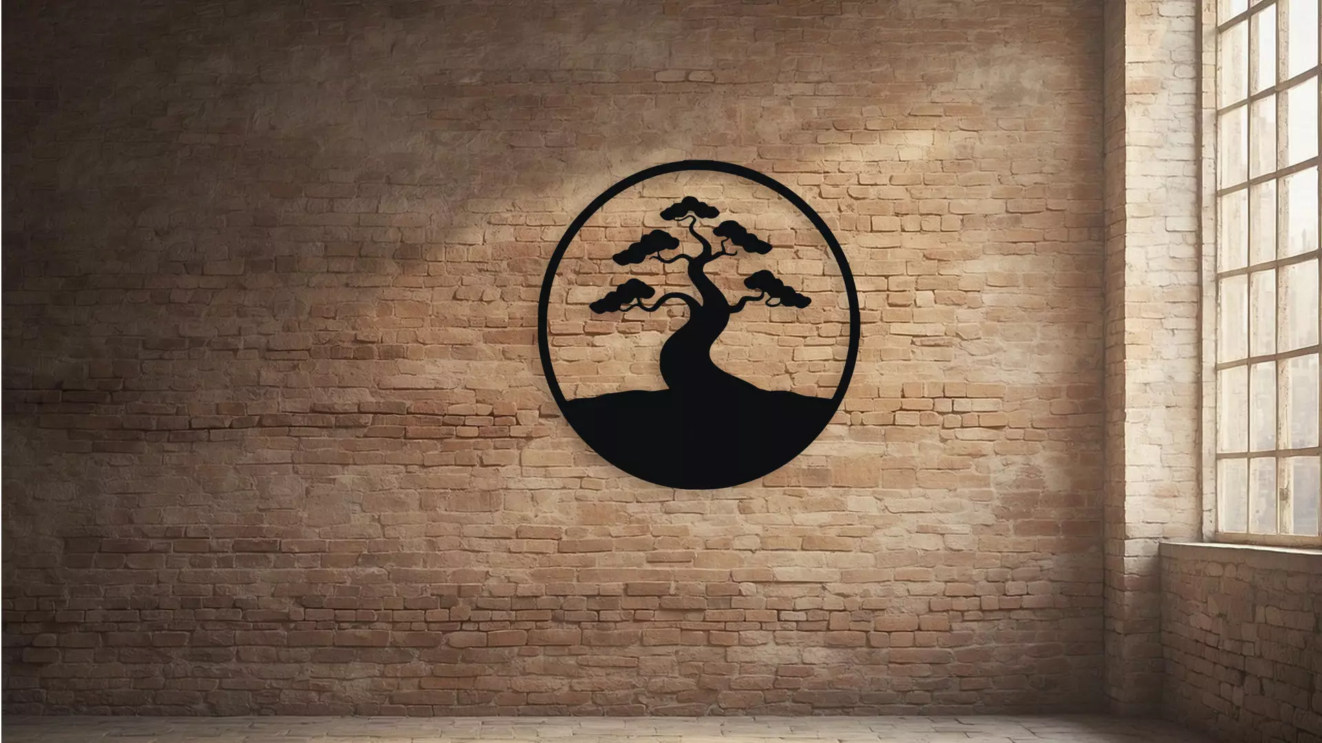 Bonsai Tree Circle Wall Art Decwallor Japanese Zen Silhouette 3D model_2