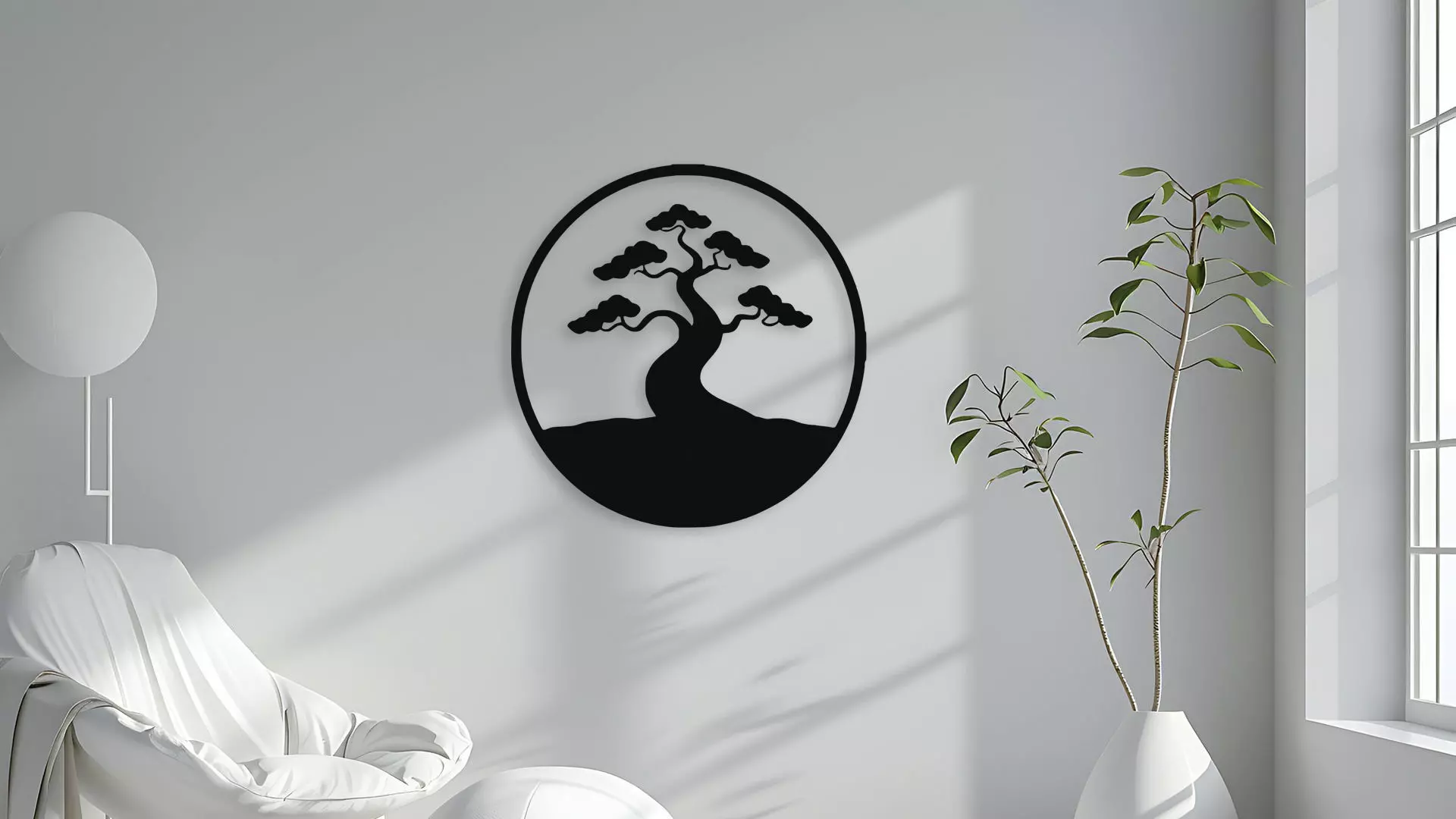 Bonsai Tree Circle Wall Art Decwallor Japanese Zen Silhouette 3D model_4