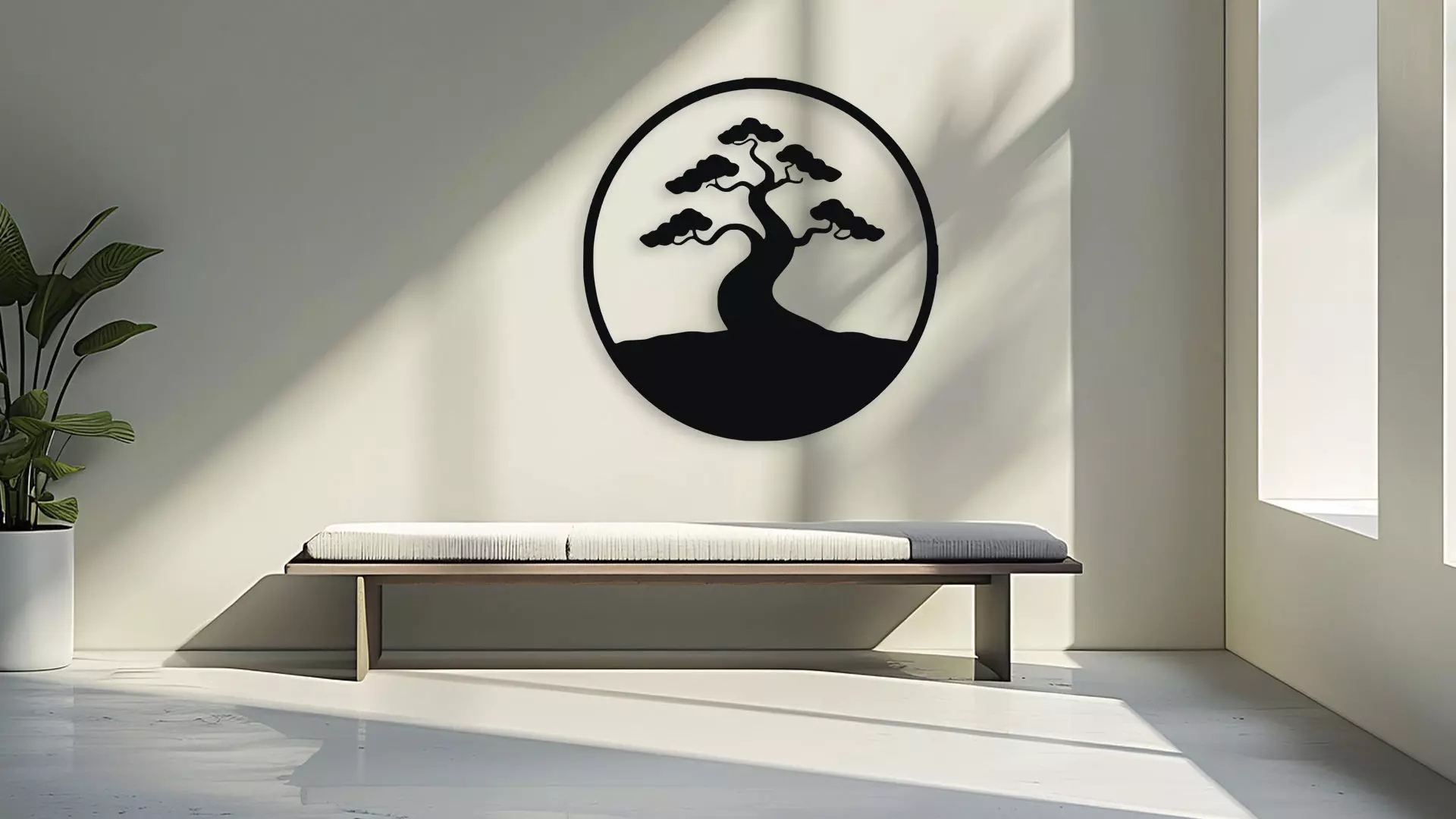 Bonsai Tree Circle Wall Art Decwallor Japanese Zen Silhouette 3D model_3