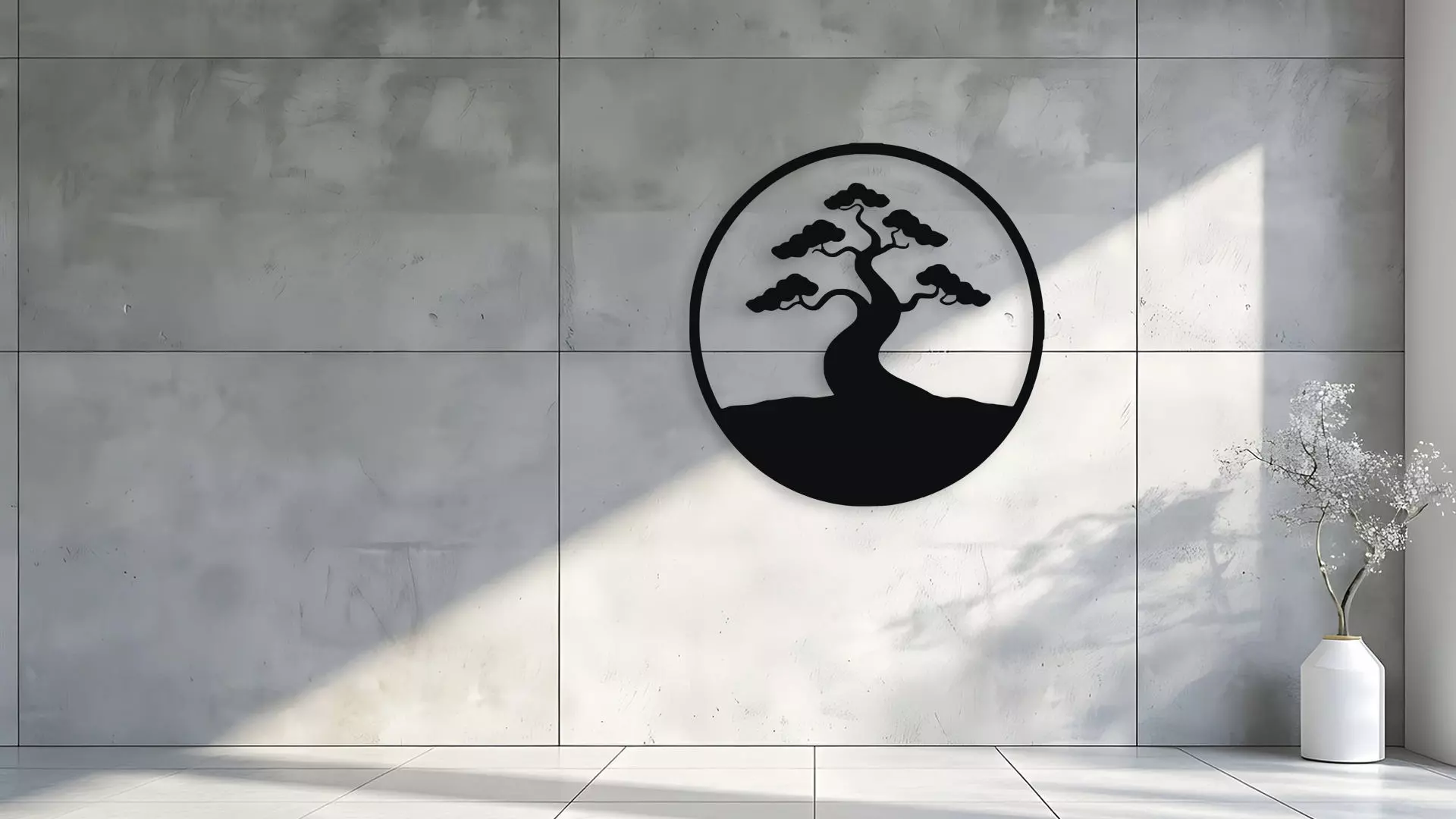 Bonsai Tree Circle Wall Art Decwallor Japanese Zen Silhouette 3D model_1