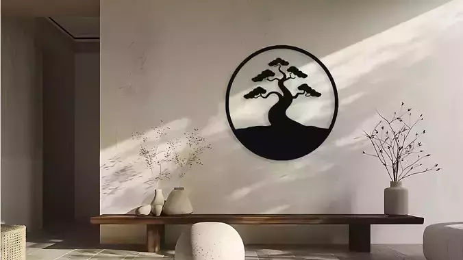 Bonsai Tree Circle Wall Art Decwallor Japanese Zen Silhouette