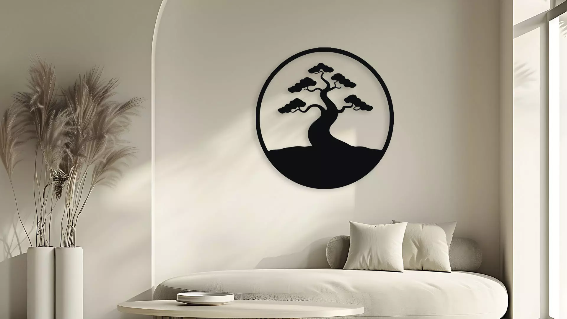 Bonsai Tree Circle Wall Art Decwallor Japanese Zen Silhouette 3D model_5