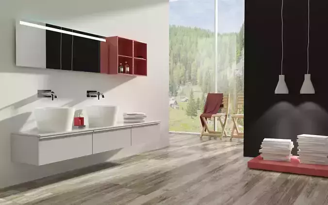 modern bathroom with parquet floor 3D model