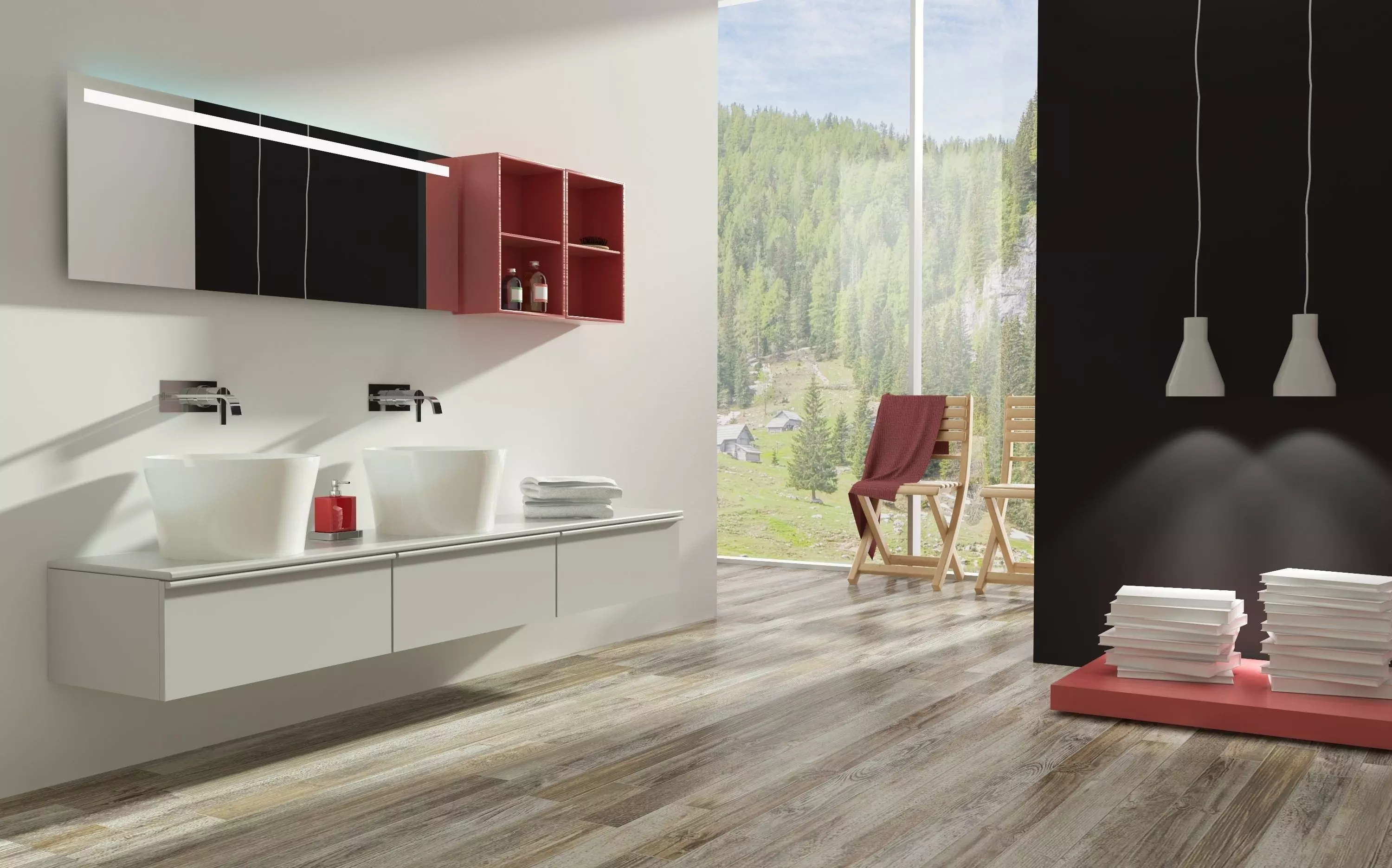 modern bathroom with parquet floor 3D model_0