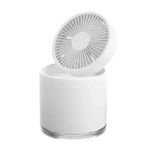 small white cylindrical desktop electric fan