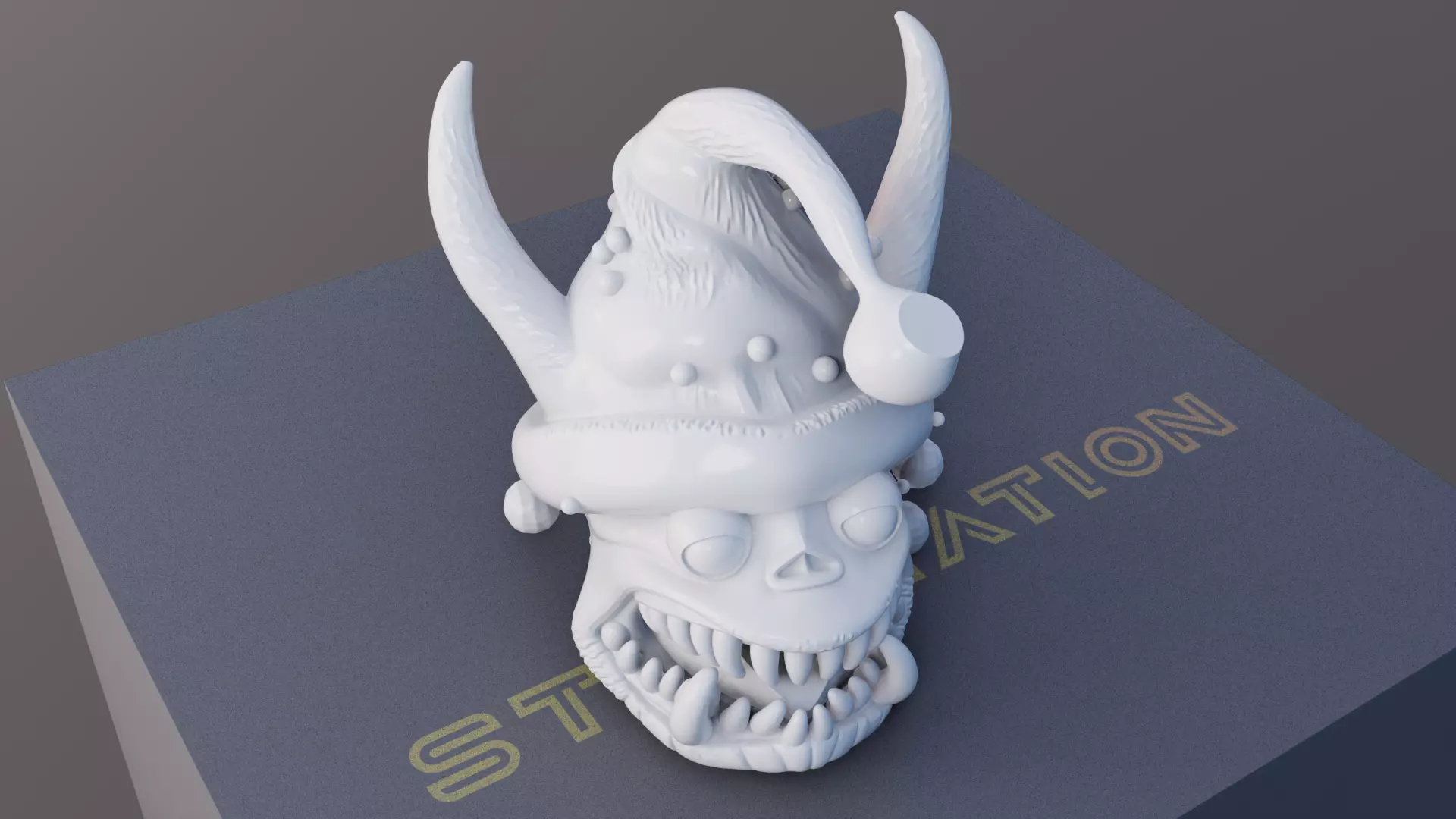 Chomp Claus 3D Printable Monster Head with Christmas Hat 3D print model_8