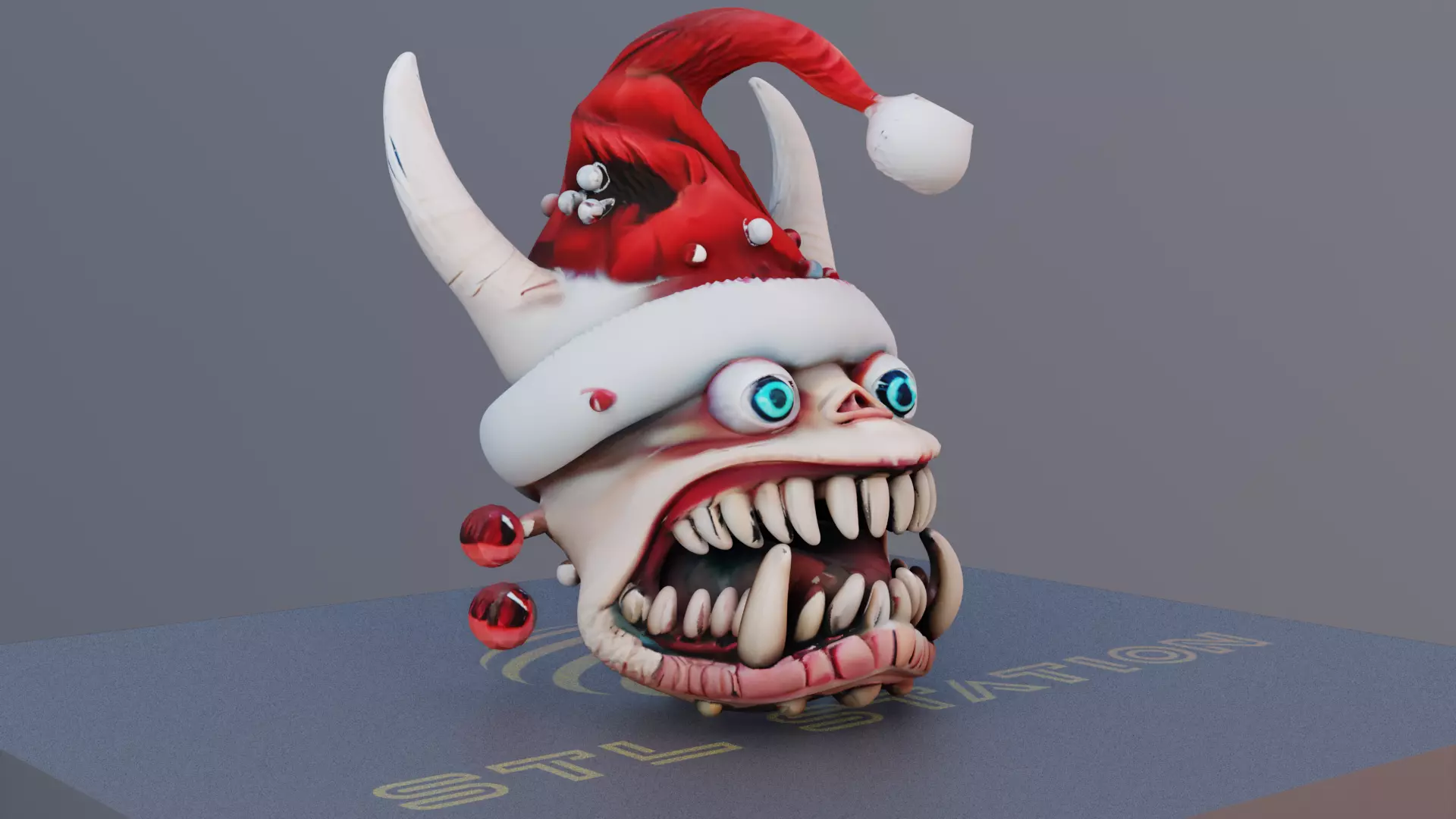 Chomp Claus 3D Printable Monster Head with Christmas Hat 3D print model_0
