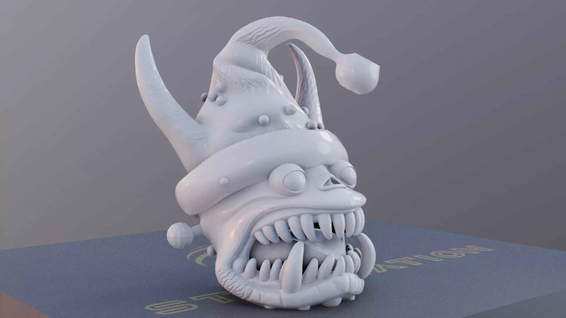 Chomp Claus 3D Printable Monster Head with Christmas Hat 3D print model_1