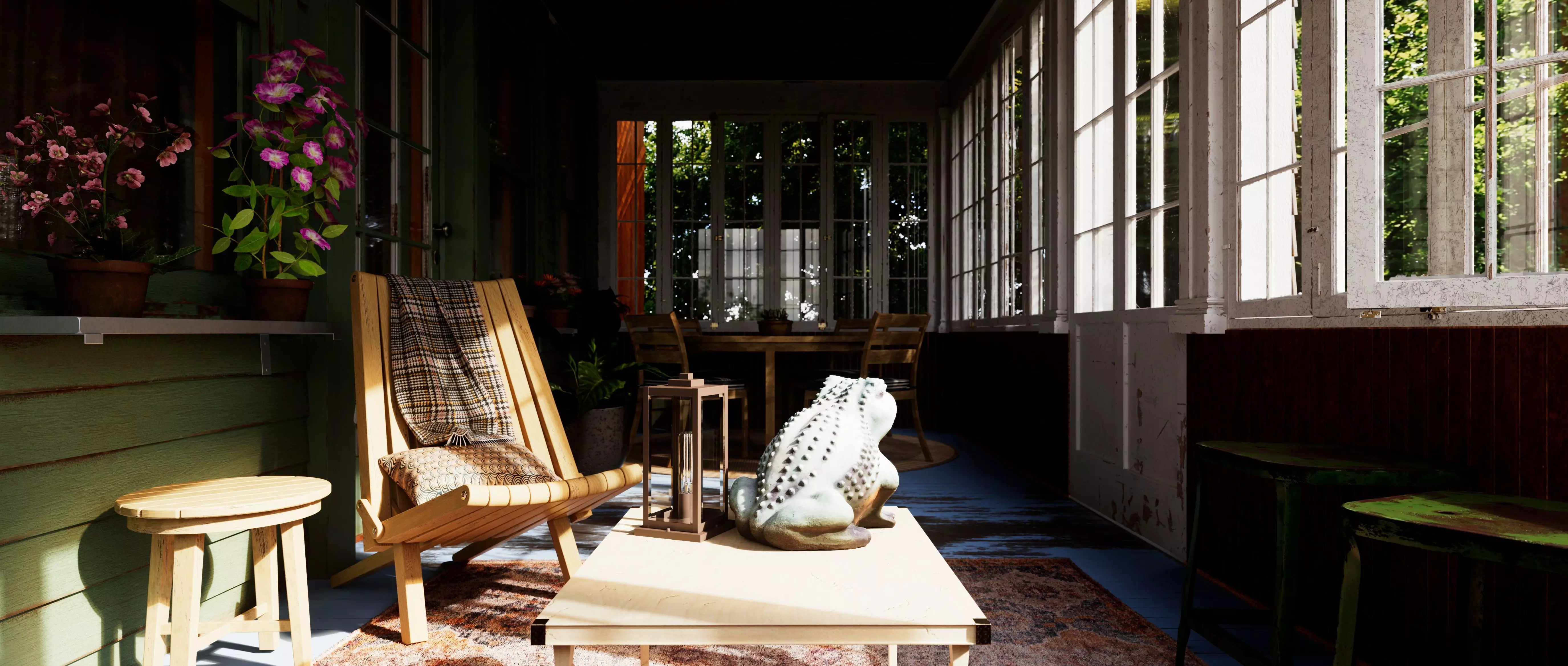 Cozy Enclosed Porch  Day and Evening Versions Free 3D model_11