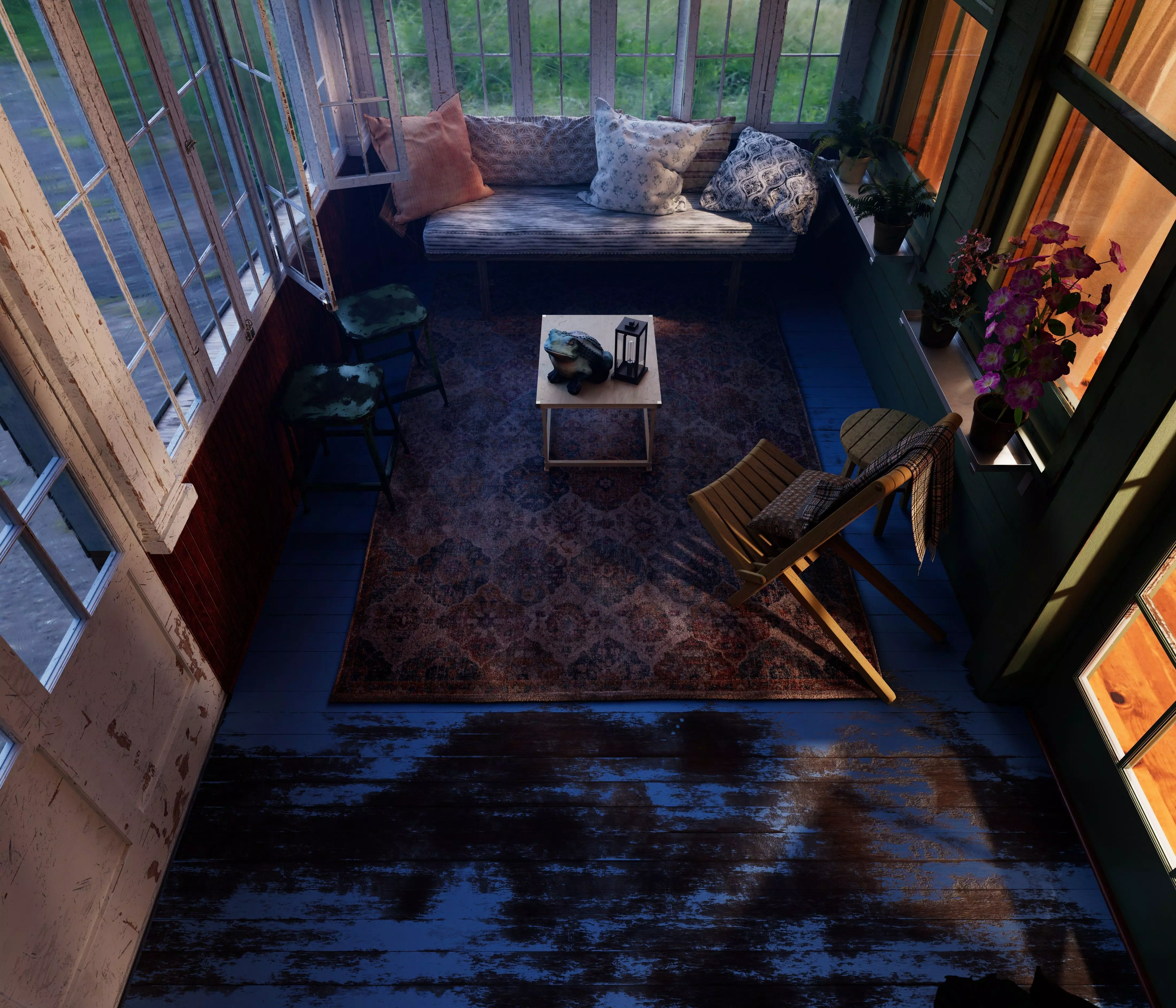 Cozy Enclosed Porch  Day and Evening Versions Free 3D model_6