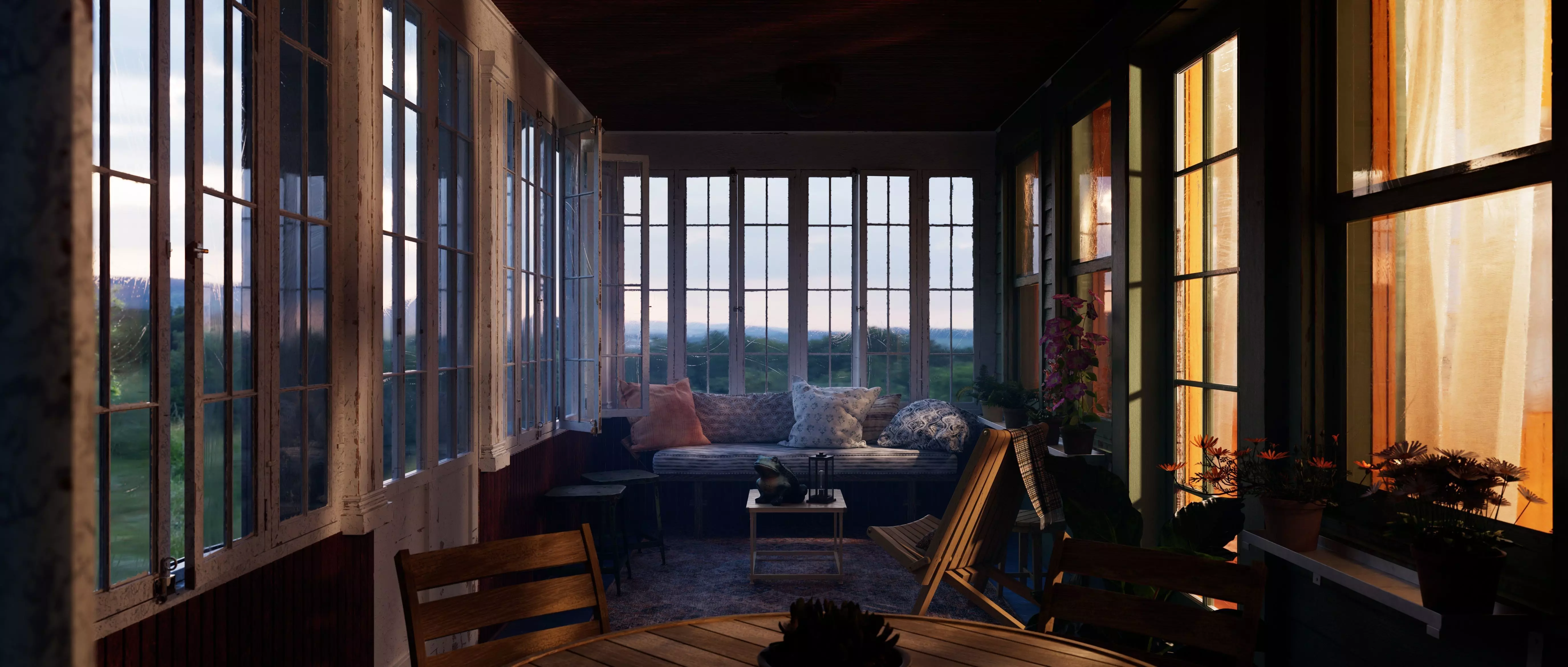 Cozy Enclosed Porch  Day and Evening Versions Free 3D model_14