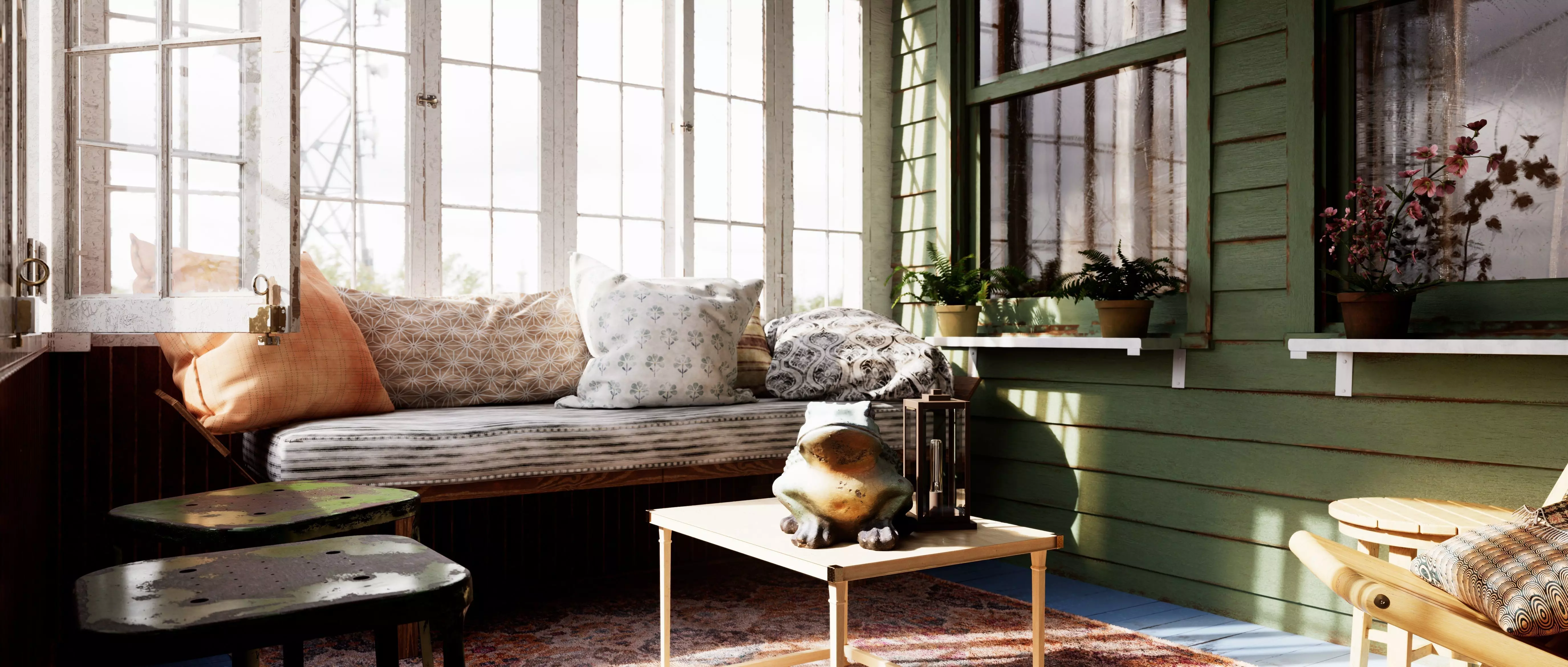 Cozy Enclosed Porch  Day and Evening Versions Free 3D model_9