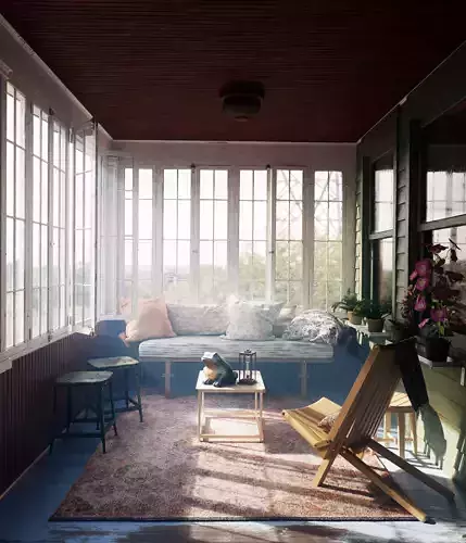 Cozy Enclosed Porch  Day and Evening Versions 3D model