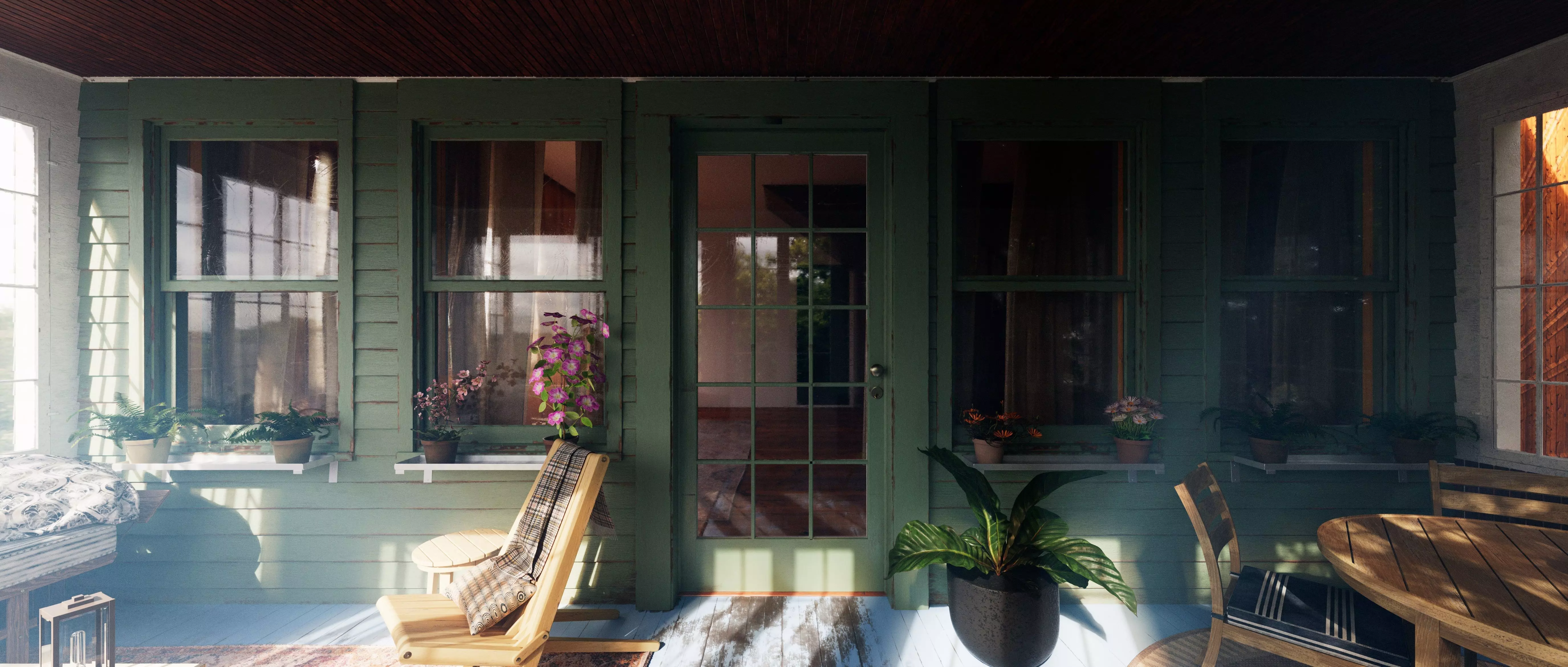 Cozy Enclosed Porch  Day and Evening Versions Free 3D model_3