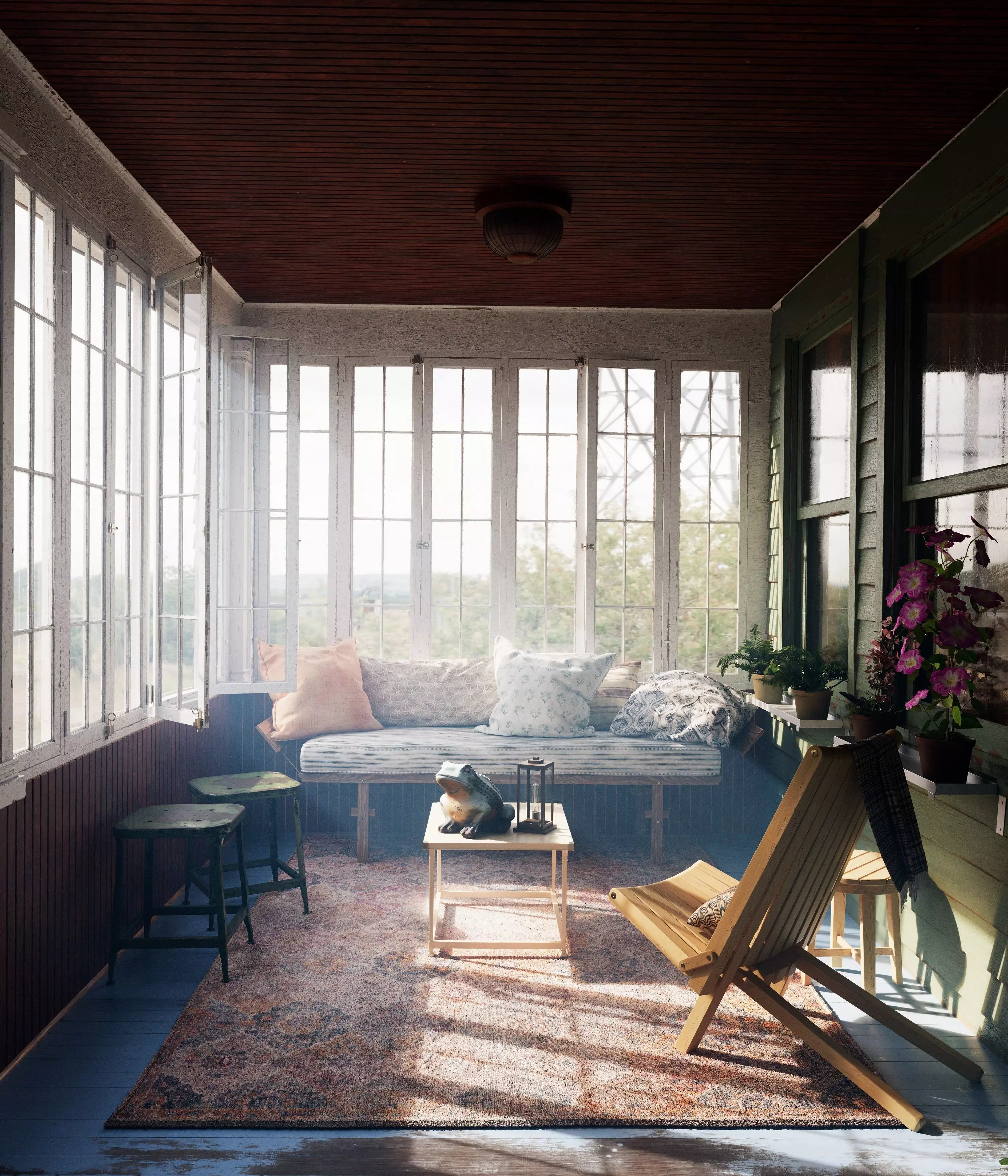 Cozy Enclosed Porch  Day and Evening Versions Free 3D model_1