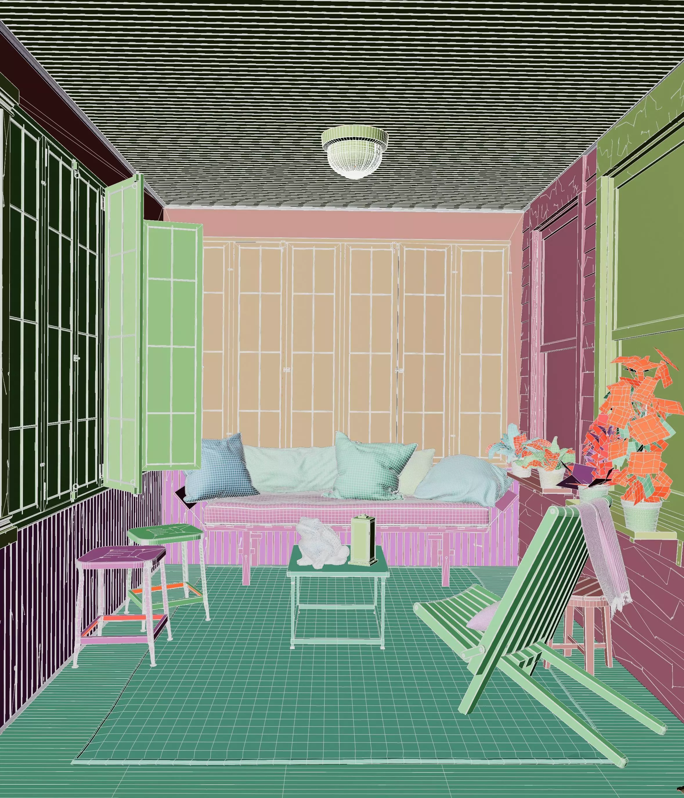 Cozy Enclosed Porch  Day and Evening Versions Free 3D model_18