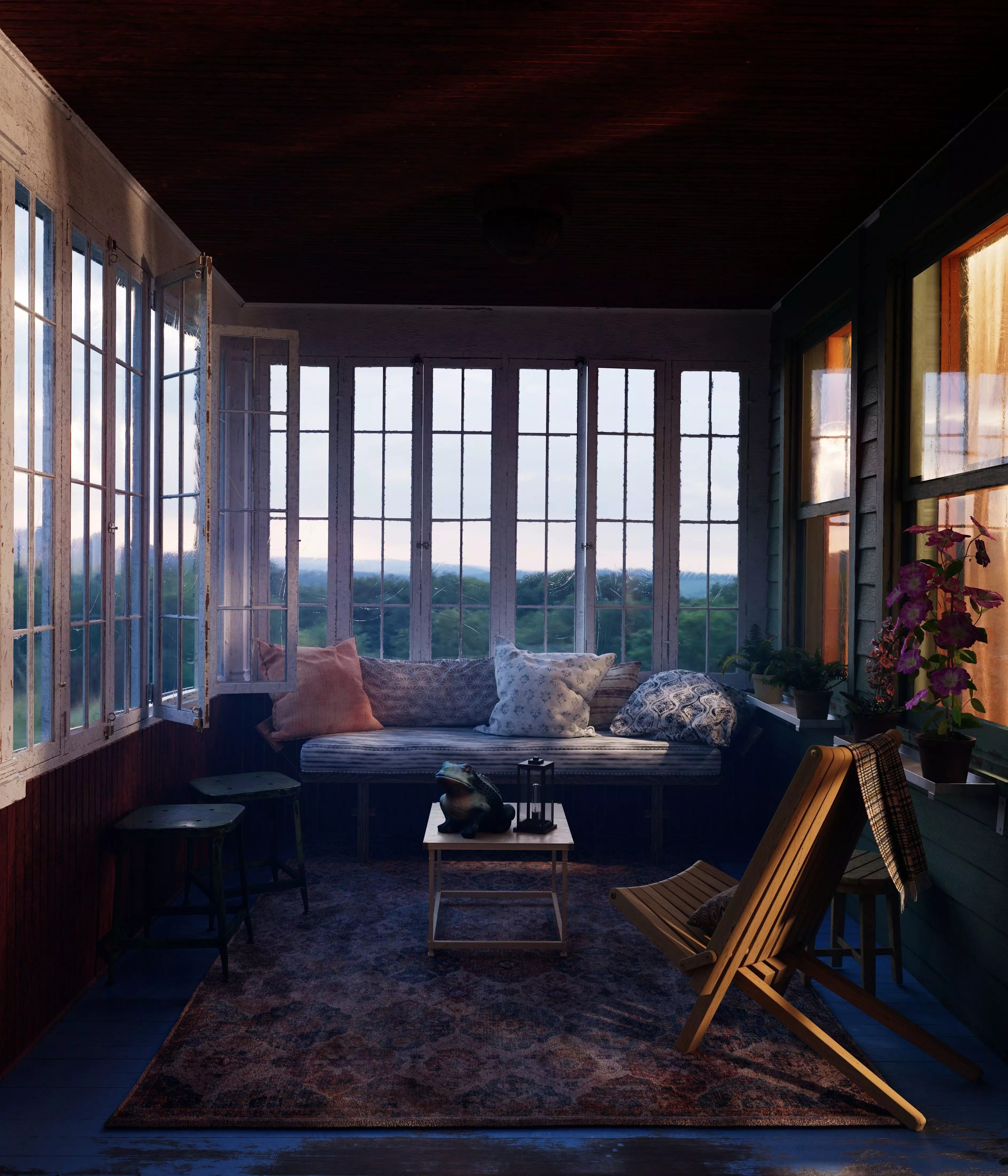 Cozy Enclosed Porch  Day and Evening Versions Free 3D model_2