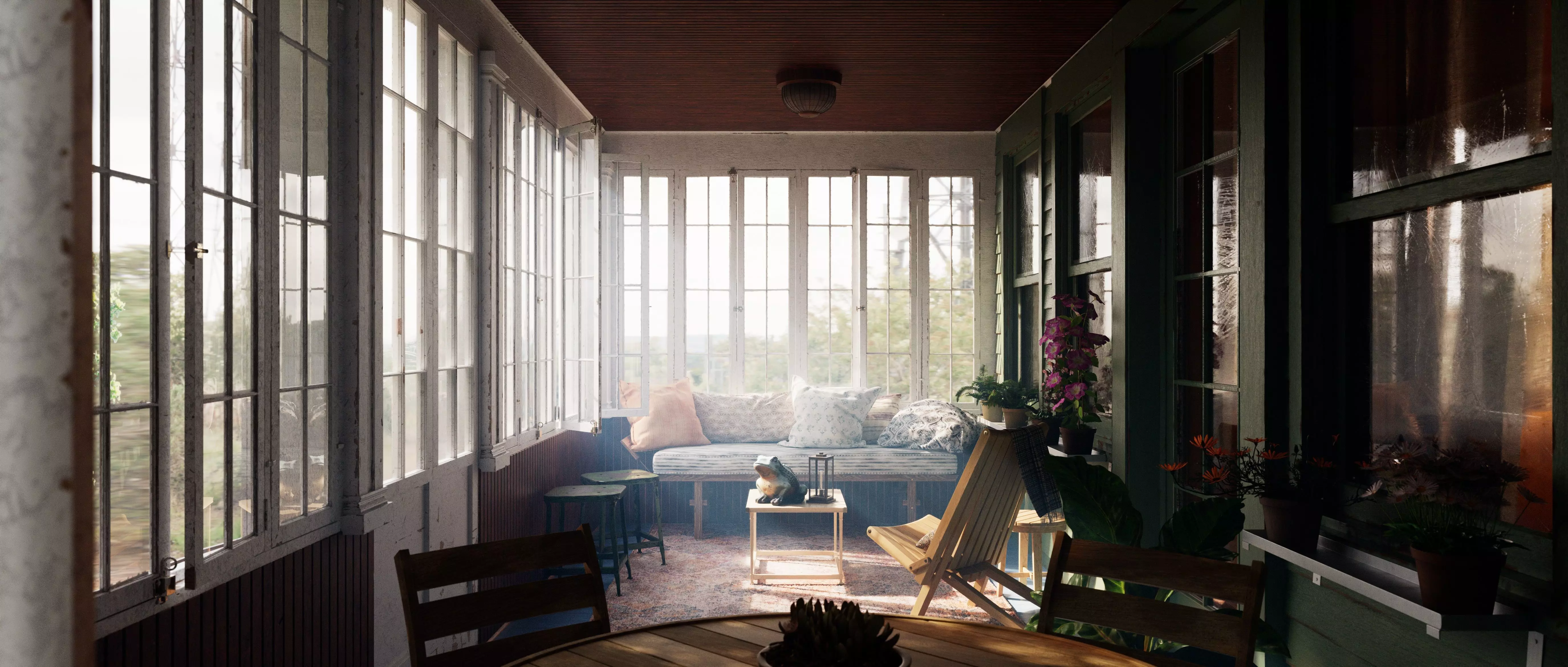 Cozy Enclosed Porch  Day and Evening Versions Free 3D model_13