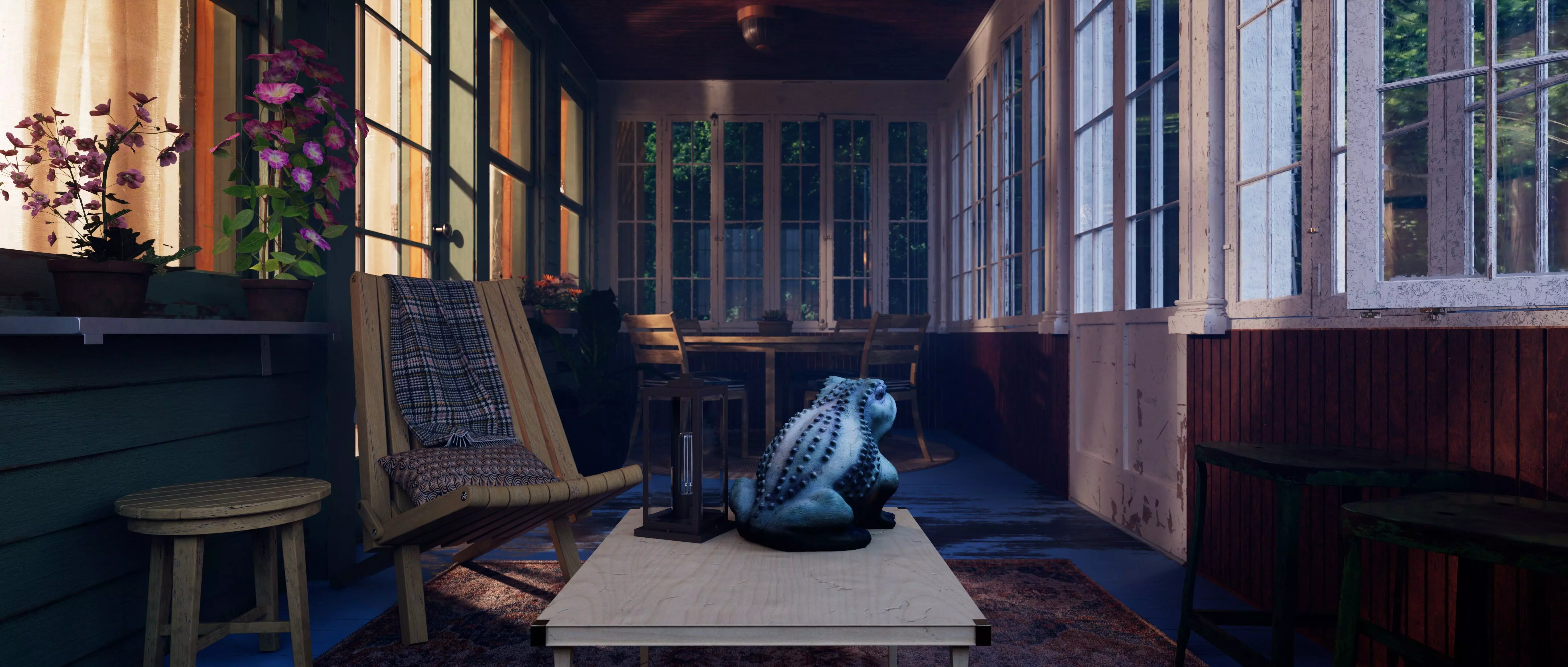 Cozy Enclosed Porch  Day and Evening Versions Free 3D model_12